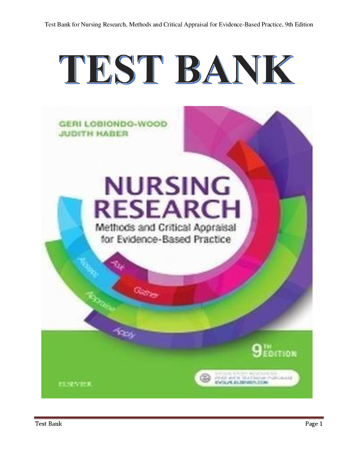 Preview image for TEST BANK FOR NURSING RESEARCH METHODS AND CRITICAL APPRAISAL FOR  EVIDENCE- BASED PRACTICE 9TH EDITION BY GERI LOBIONDO-WOOD, AND  JUDITH HABER