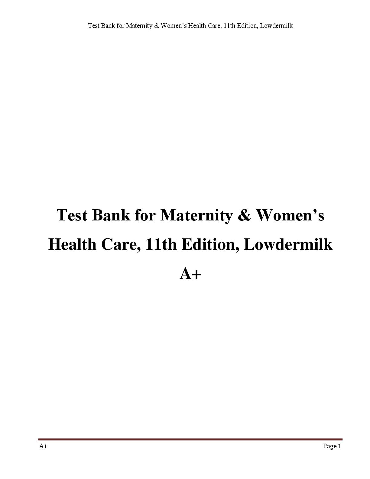 Preview image for Test Bank for Maternity & Women’s  Health Care, 11th Edition, Lowdermilk  A+