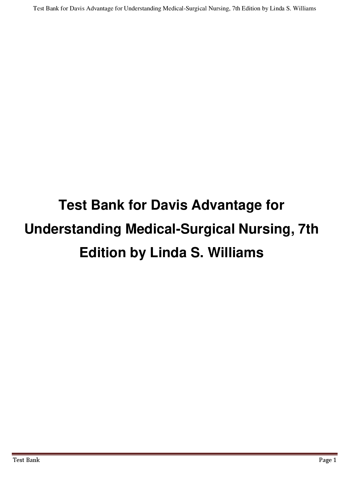 Preview image for Test Bank for Davis Advantage for  Understanding Medical-Surgical Nursing, 7th  Edition by Linda S. Williams