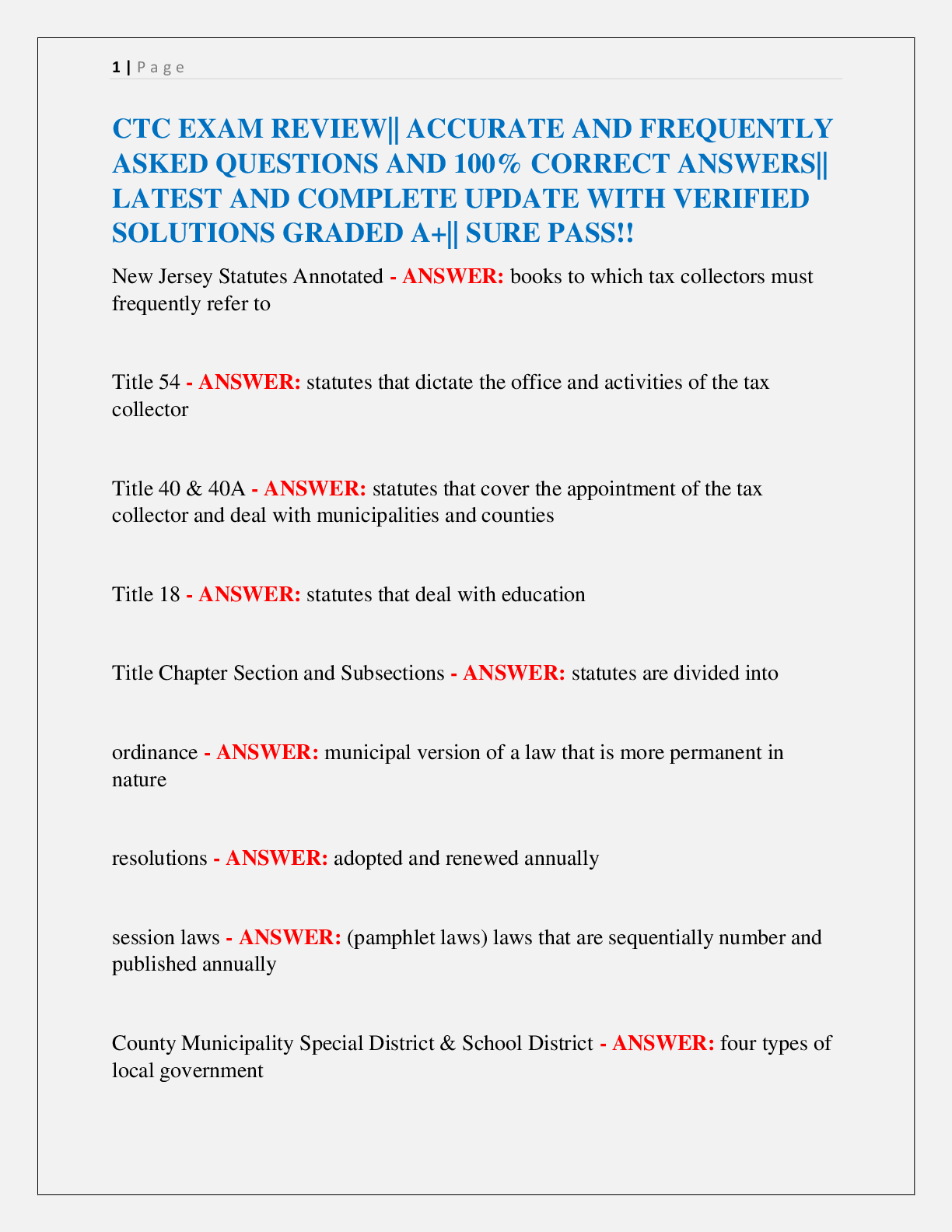 Preview image for CTC EXAM REVIEW|| ACCURATE AND FREQUENTLY  ASKED QUESTIONS AND 100% CORRECT ANSWERS||  LATEST AND COMPLETE UPDATE WITH VERIFIED  SOLUTIONS GRADED A+|| SURE PASS!!