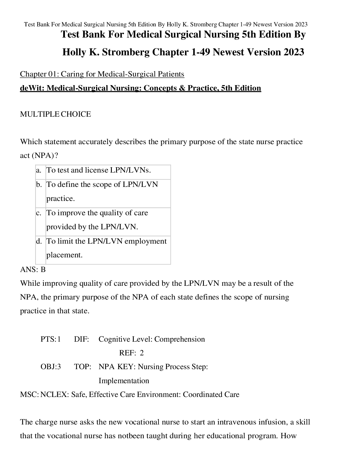 Preview image for Test Bank For Medical Surgical Nursing 5th Edition By  Holly K. Stromberg Chapter 1-49 Newest Version 2023