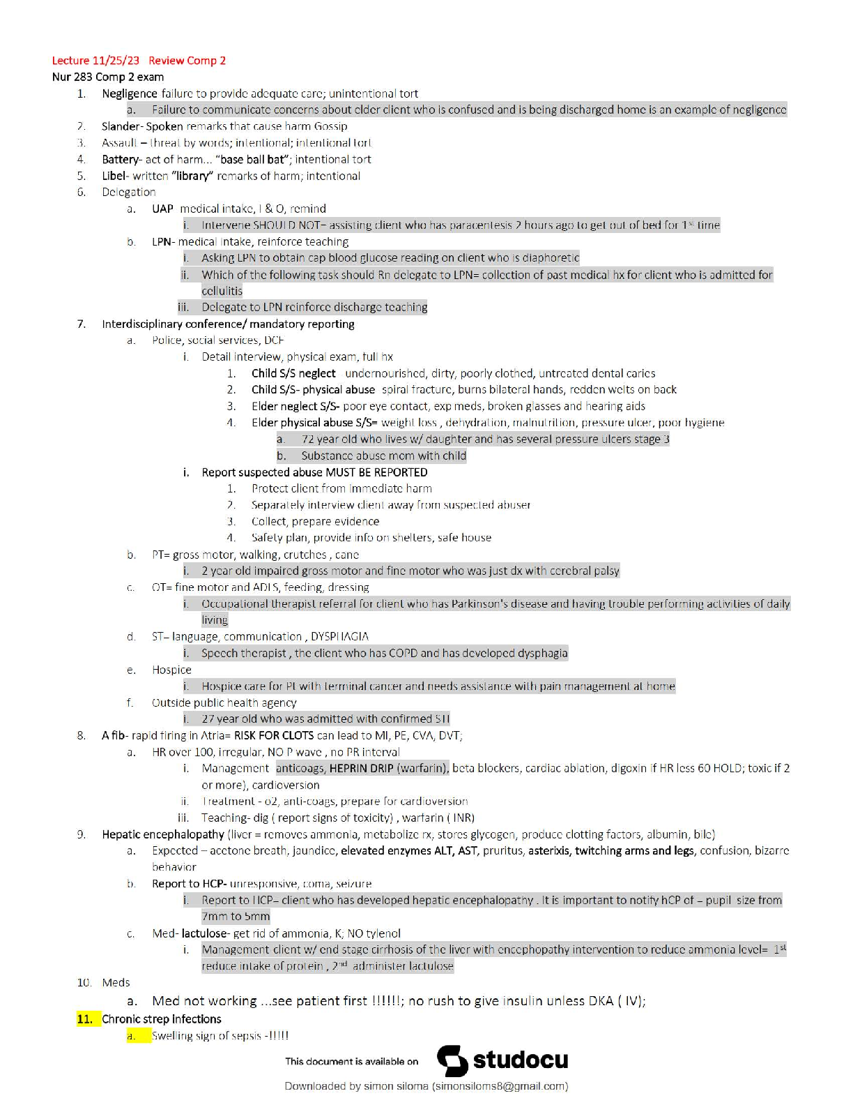 Recommended document preview for NUR 283 Comp 2 Final Exam Review / Key Concepts and Procedures / 2025 Study Guide