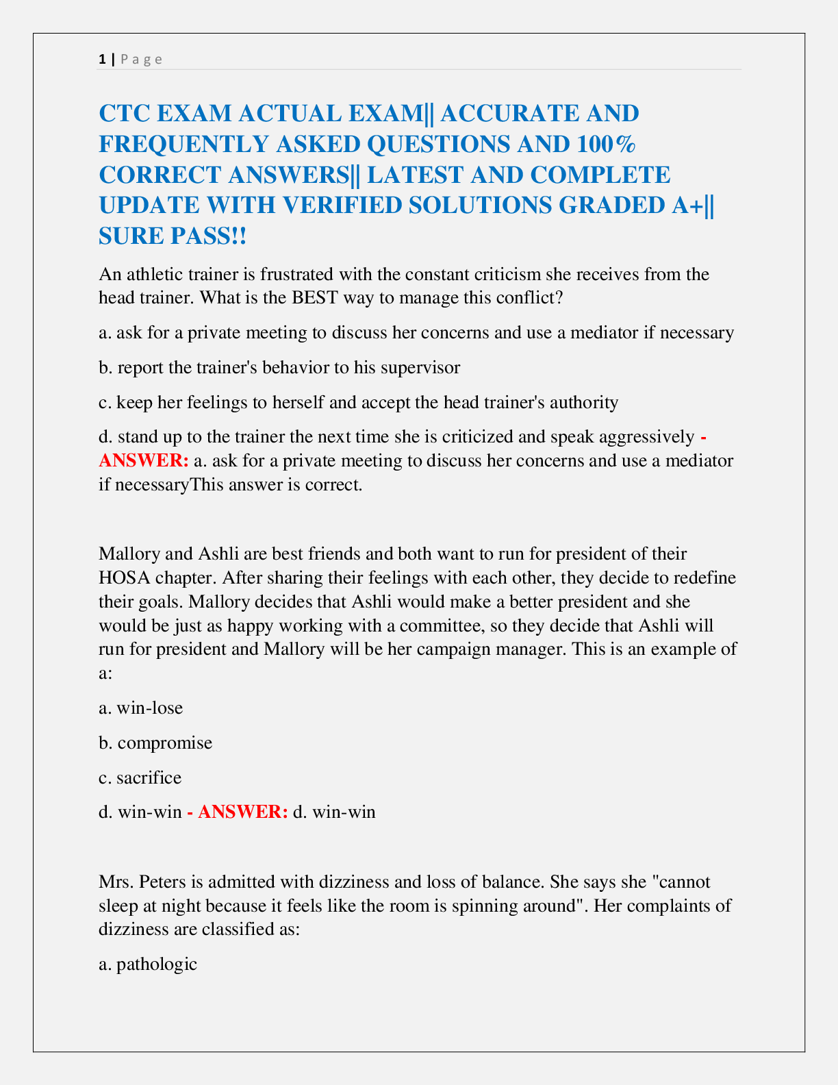 Preview image for CTC EXAM ACTUAL EXAM|| ACCURATE AND  FREQUENTLY ASKED QUESTIONS AND 100%  CORRECT ANSWERS|| LATEST AND COMPLETE  UPDATE WITH VERIFIED SOLUTIONS GRADED A+||  SURE PASS!!