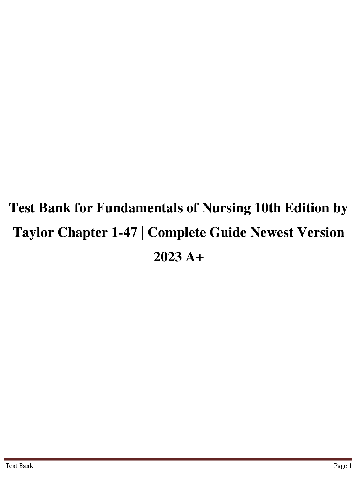 Preview image for Test Bank for Fundamentals of Nursing 10th Edition by  Taylor Chapter 1-47 | Complete Guide Newest Version