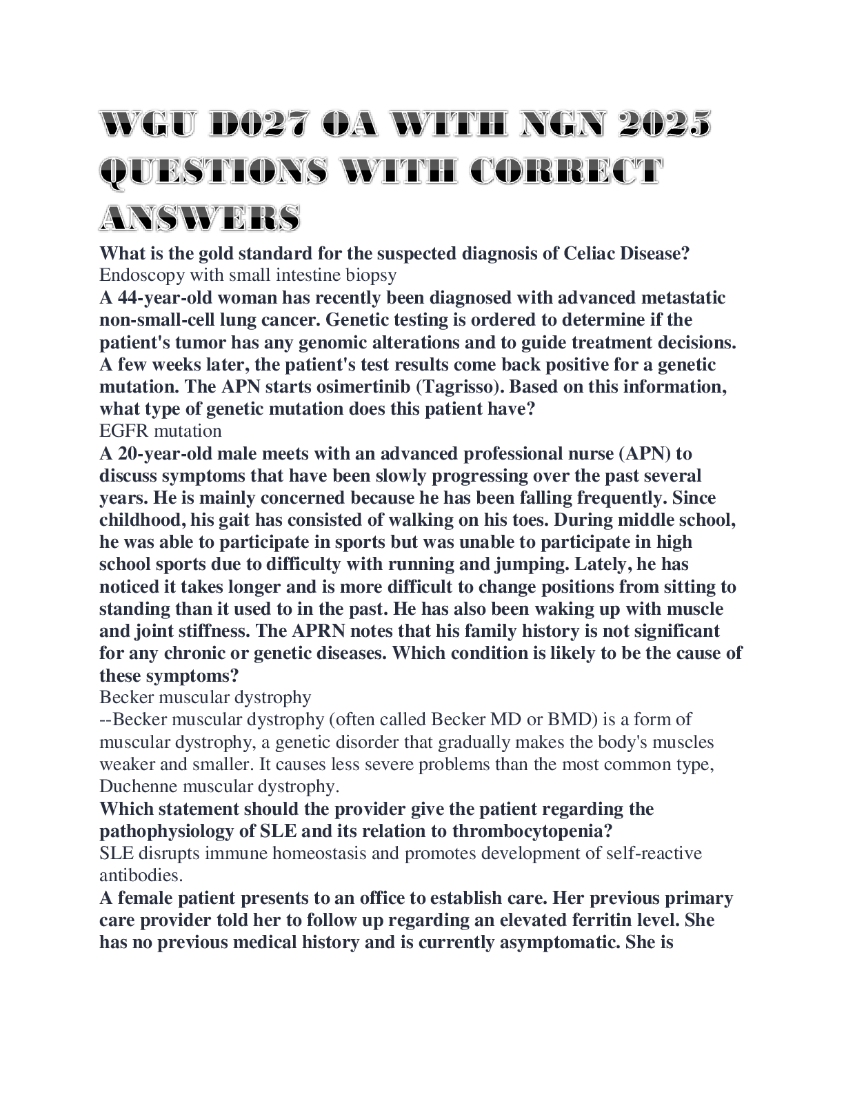 Preview image for WGU D027 OA WITH NGN 2025 QUESTIONS WITH CORRECT ANSWERS