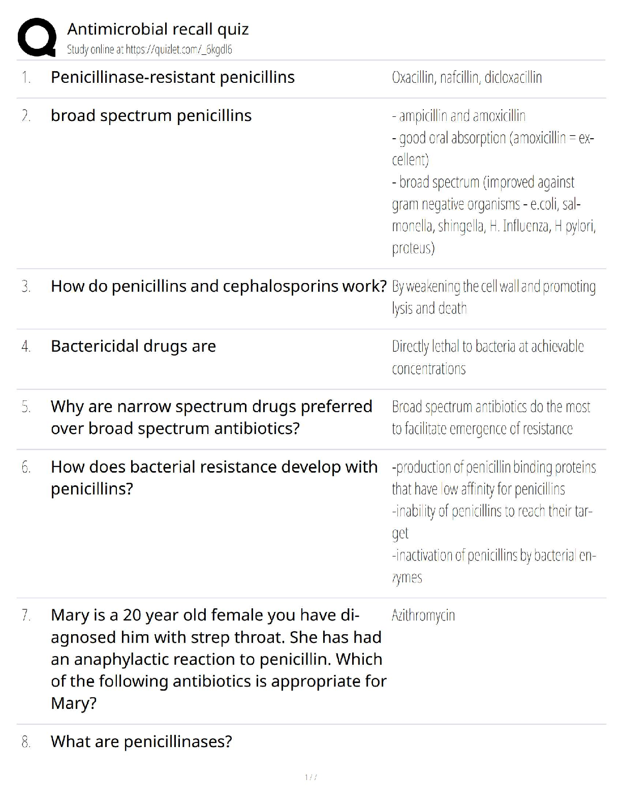 Recommended document preview for NURS 5334 – Antimicrobial Recall Quiz / Test Bank & Answers   2025 New Version