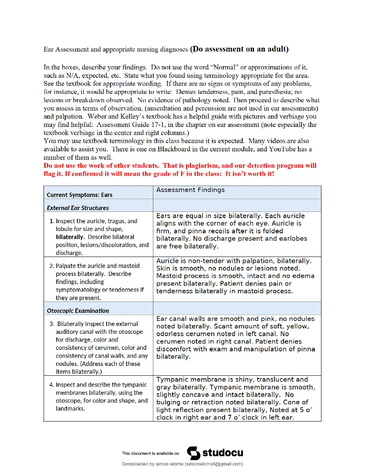 Preview image for NURS 3315 Completed Otoscope Assignment with Nursing Diagnosis / RN-BSN Holistic Health Assessment Across the Lifespan / 2025 Update