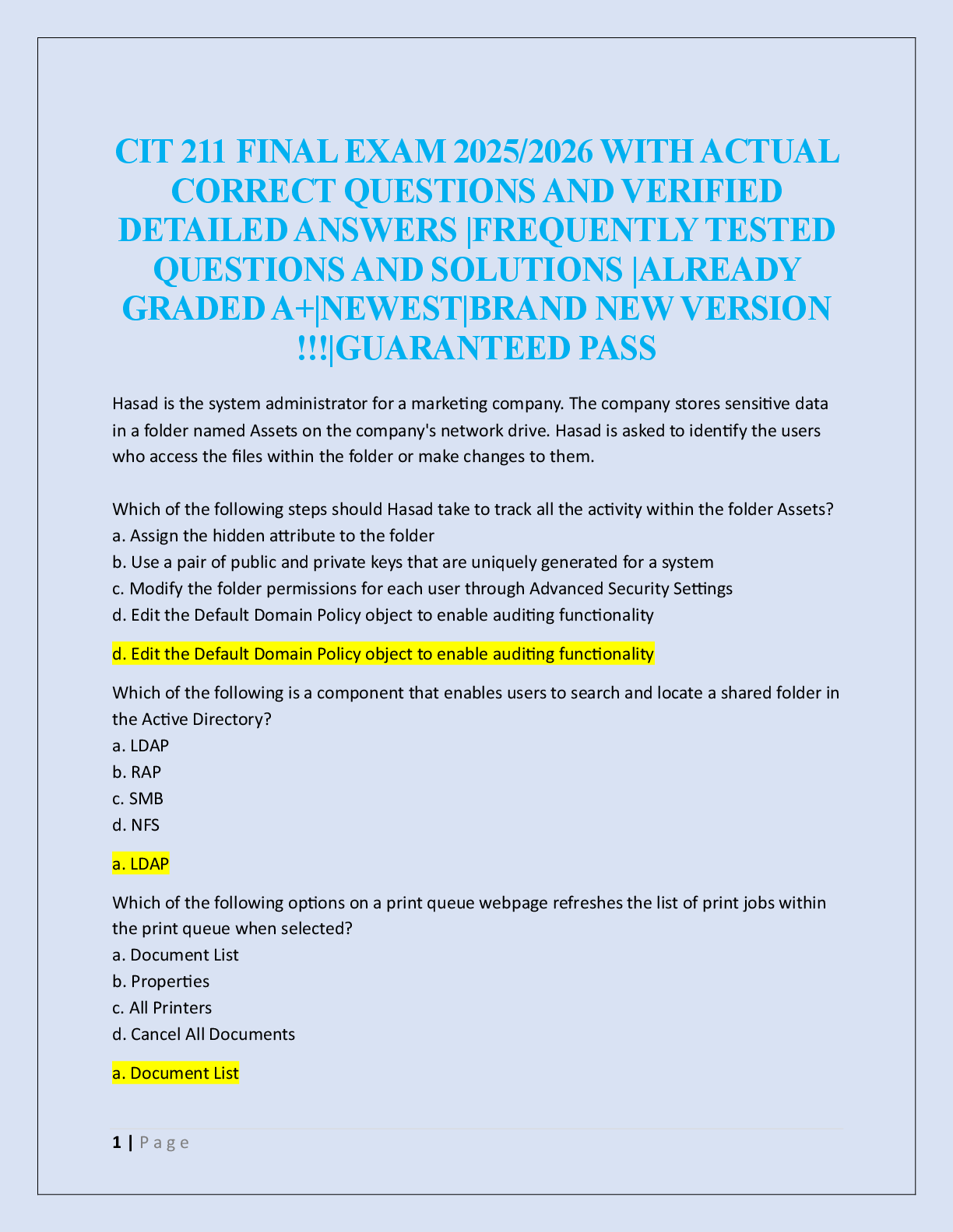 Preview image for CIT 211 FINAL EXAM 2025/2026