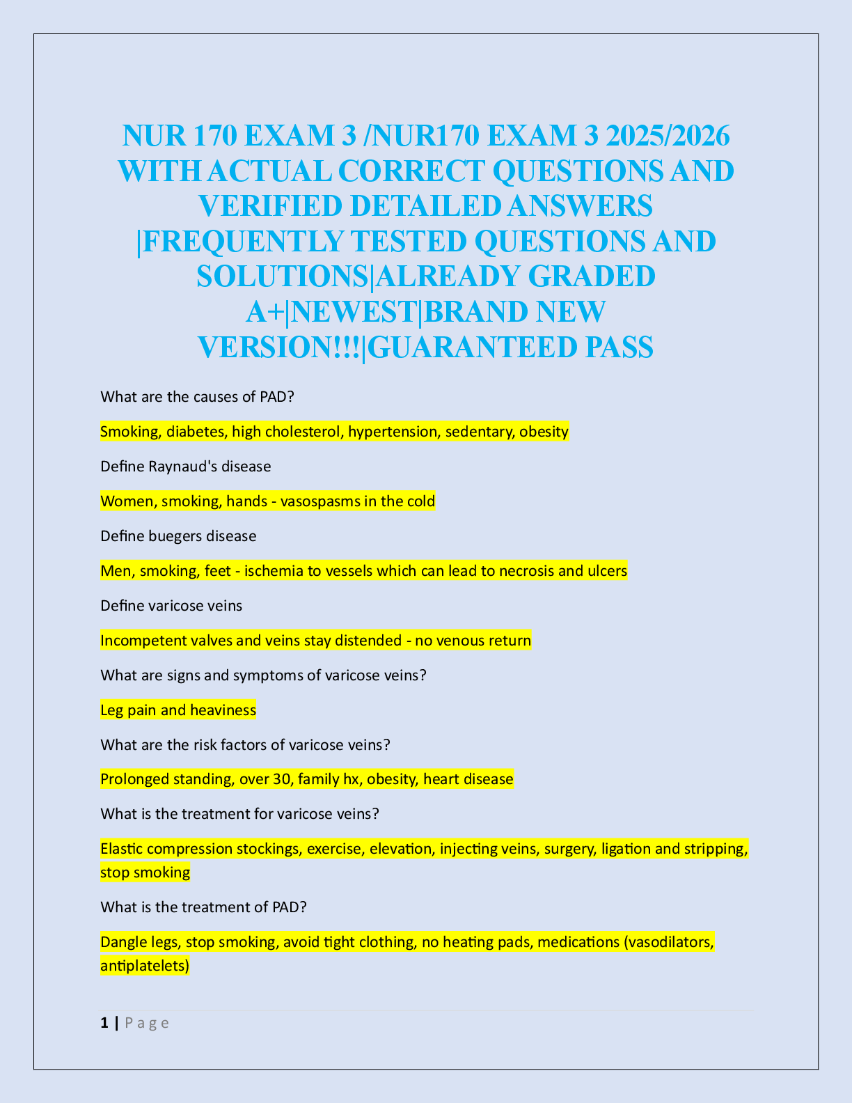 NUR 170 EXAM 3 /NUR170 EXAM 3  