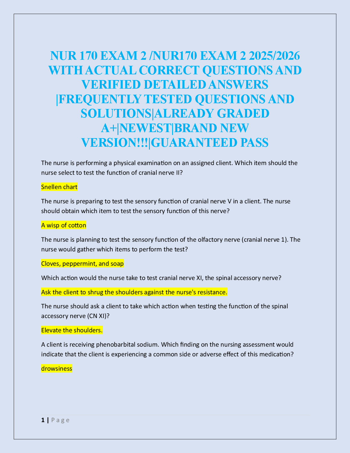 Preview of NUR 170 EXAM 2 /NUR170 EXAM 2