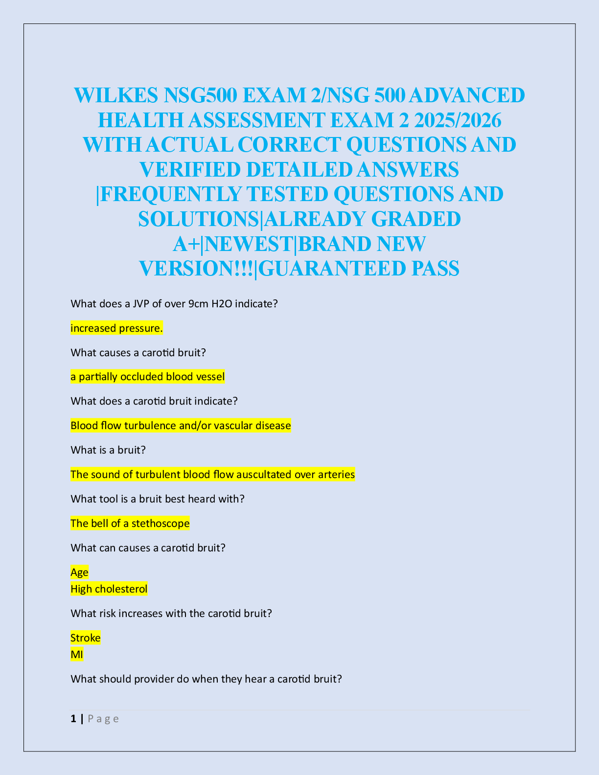 WILKES NSG500 EXAM 2/NSG 500 ADVANCED  HEALTH ASSESSMENT EXAM 2  