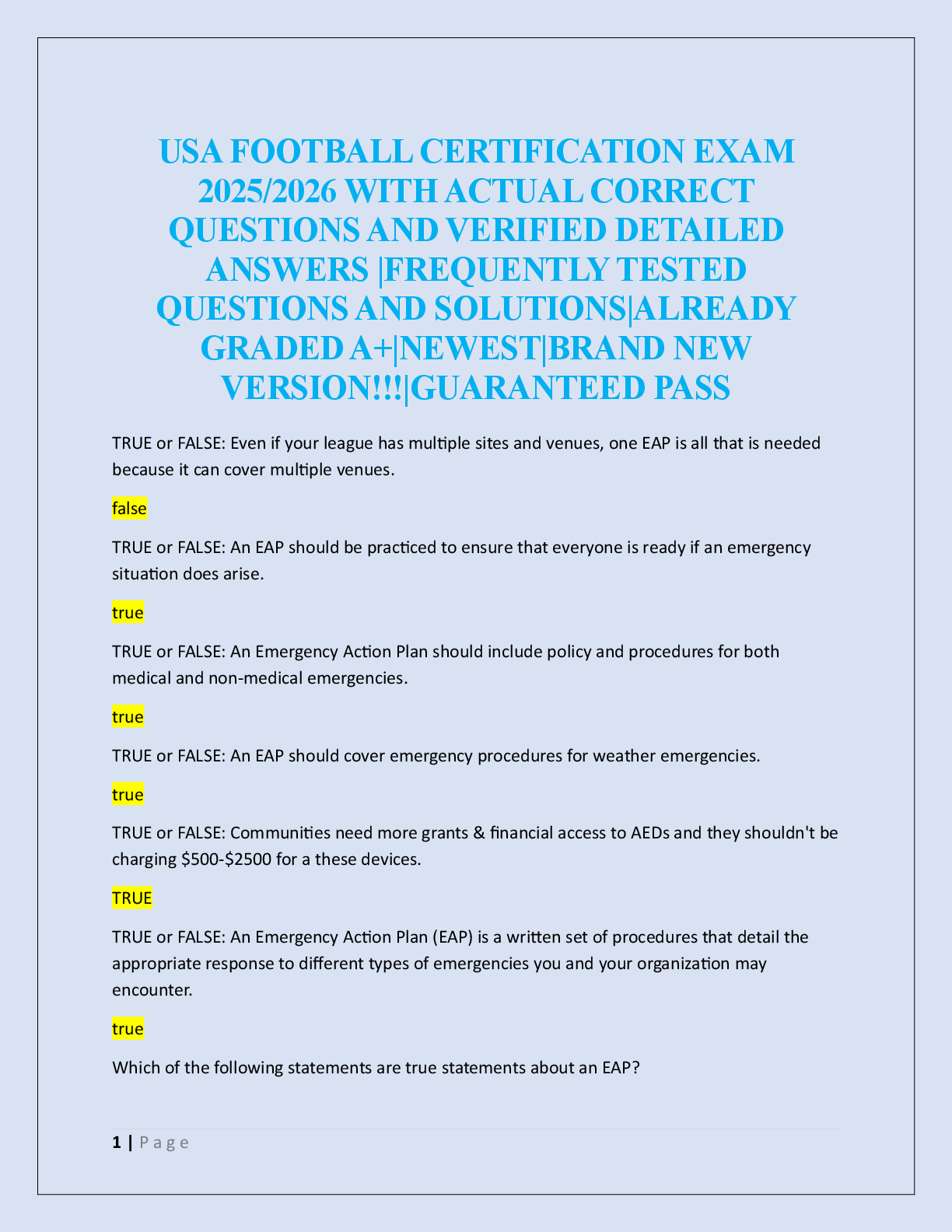 USA FOOTBALL CERTIFICATION EXAM    