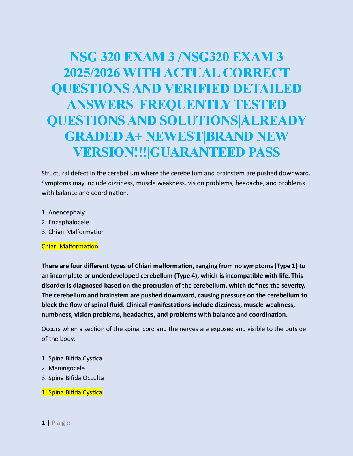 Preview image for NSG 320 EXAM 3 /NSG320 EXAM 3  2025/2026