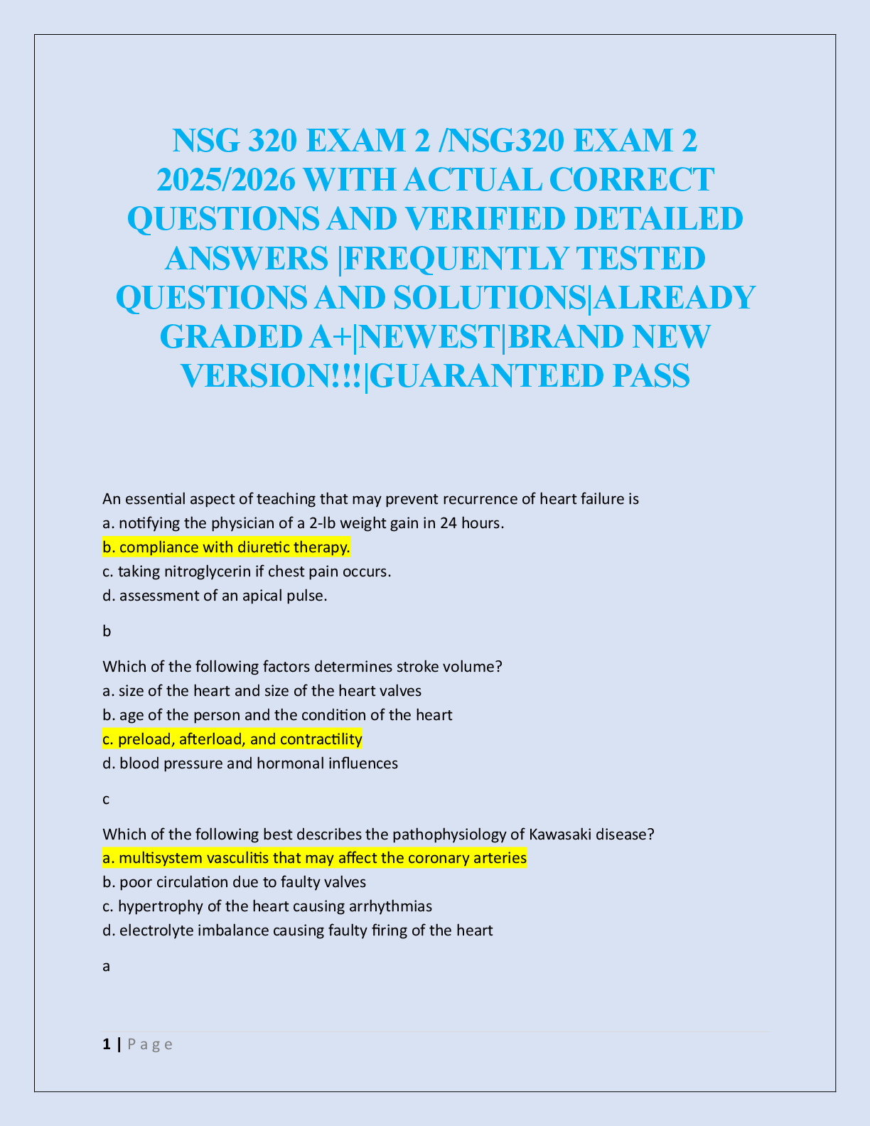 Preview image for NSG 320 EXAM 2 /NSG320 EXAM 2  2025/2026