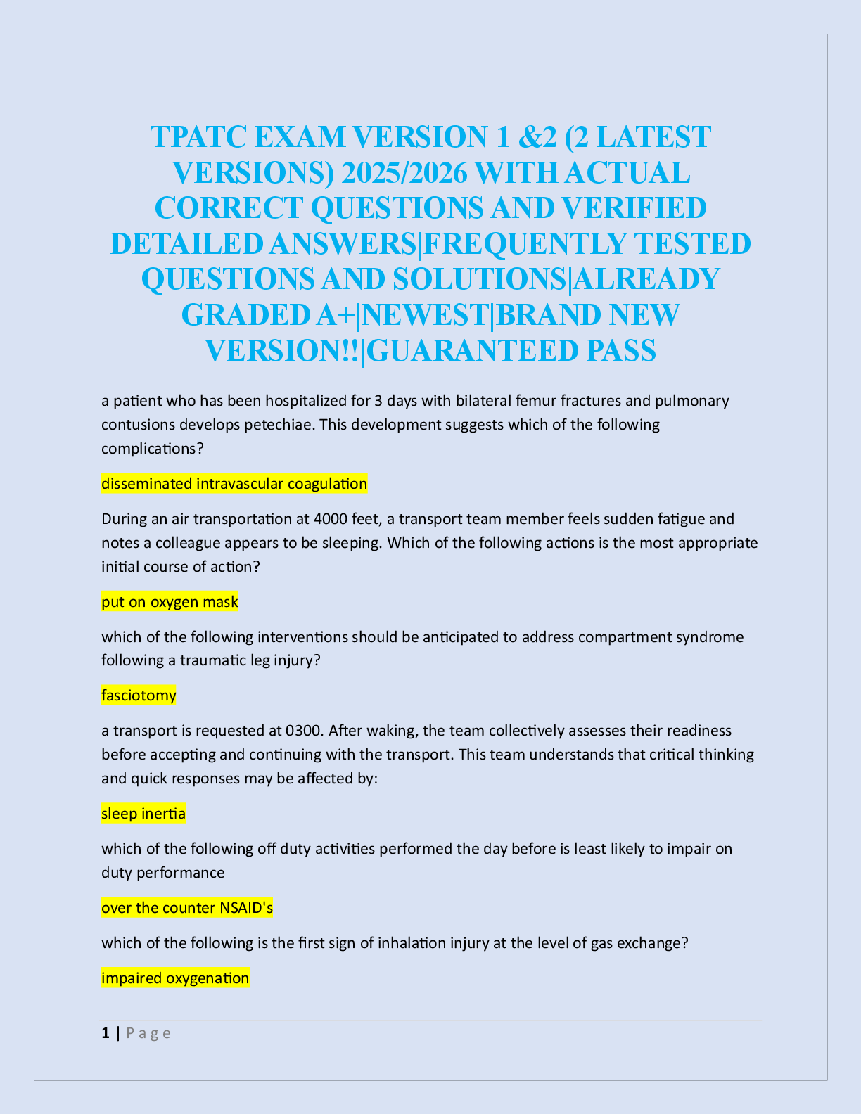 TPATC EXAM VERSION 1 &2 (2 LATEST  VERSIONS)  