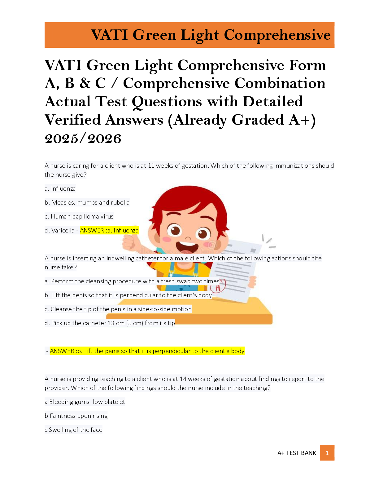 Preview of VATI Green Light Comprehensive Form  A, B & C / Comprehensive Combination  Actual Test Que
