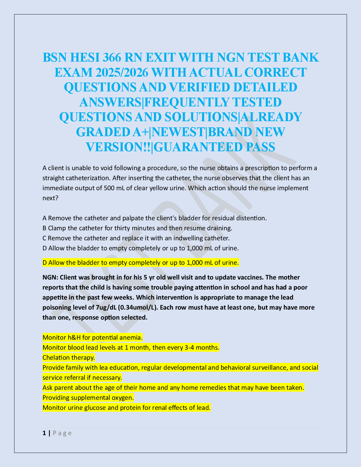 BSN HESI 366 RN EXIT WITH NGN TEST BANK  EXAM  