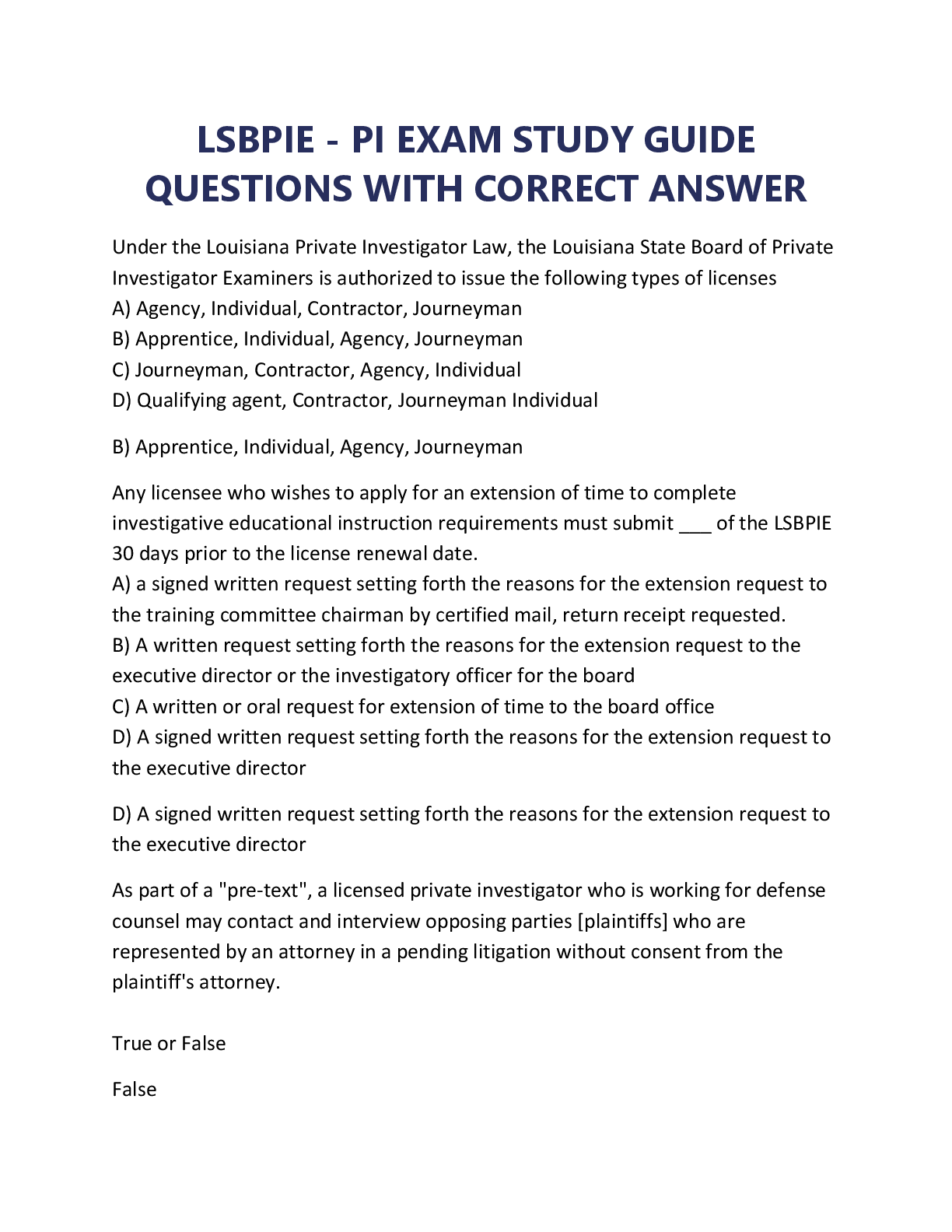 Preview image for LSBPIE - PI EXAM STUDY GUIDE QUESTIONS WITH CORRECT ANSWER