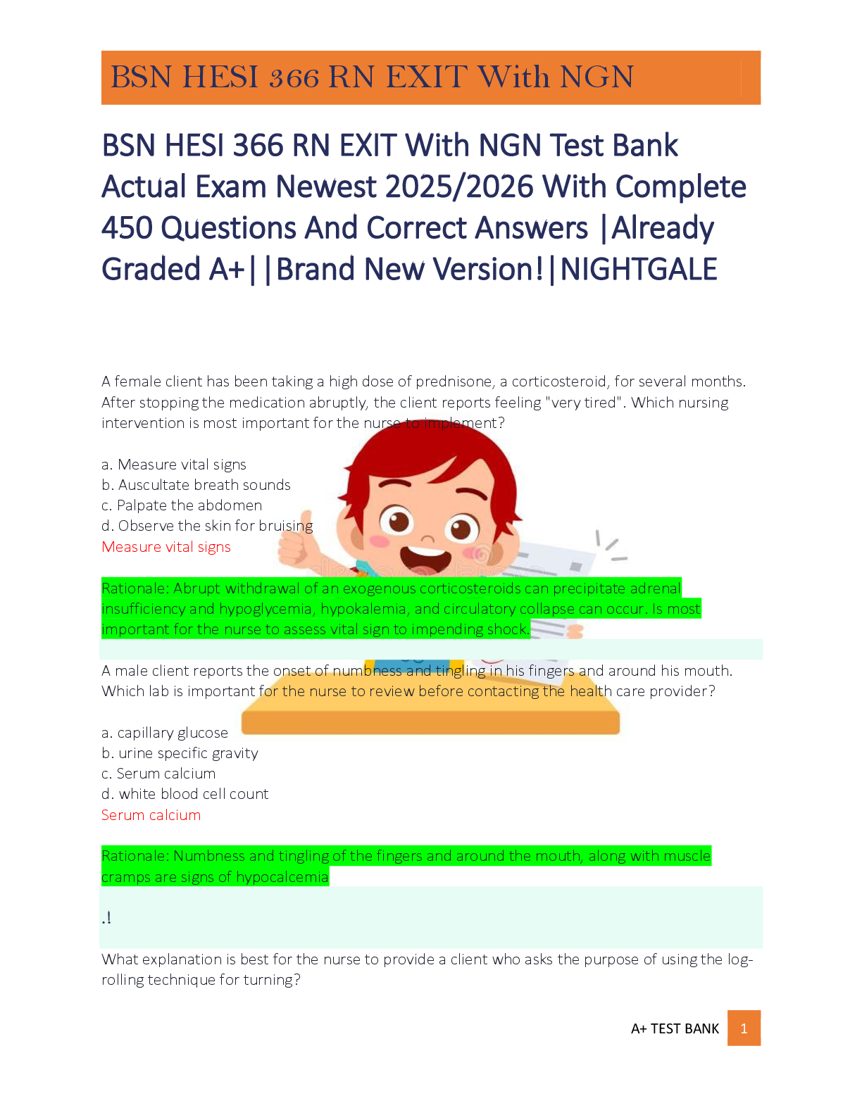BSN HESI 366 RN EXIT With NGN Test Bank  Actual Exam Newest 2025/2026 With Complete  450 Questions And Correct Answers |Already  Graded A+||Brand New Version!|NIGHTGALE