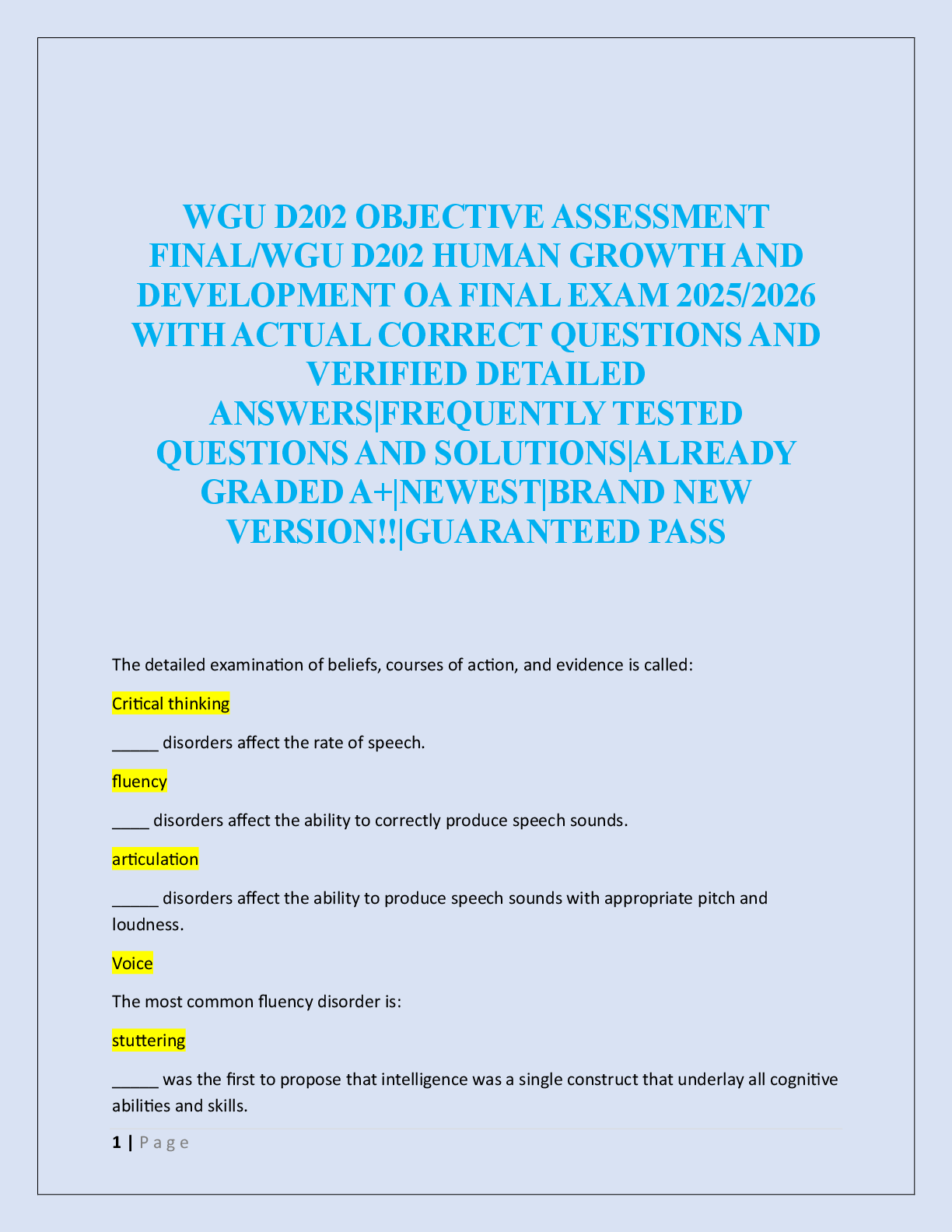 Preview image for WGU D202 OBJECTIVE ASSESSMENT  FINAL