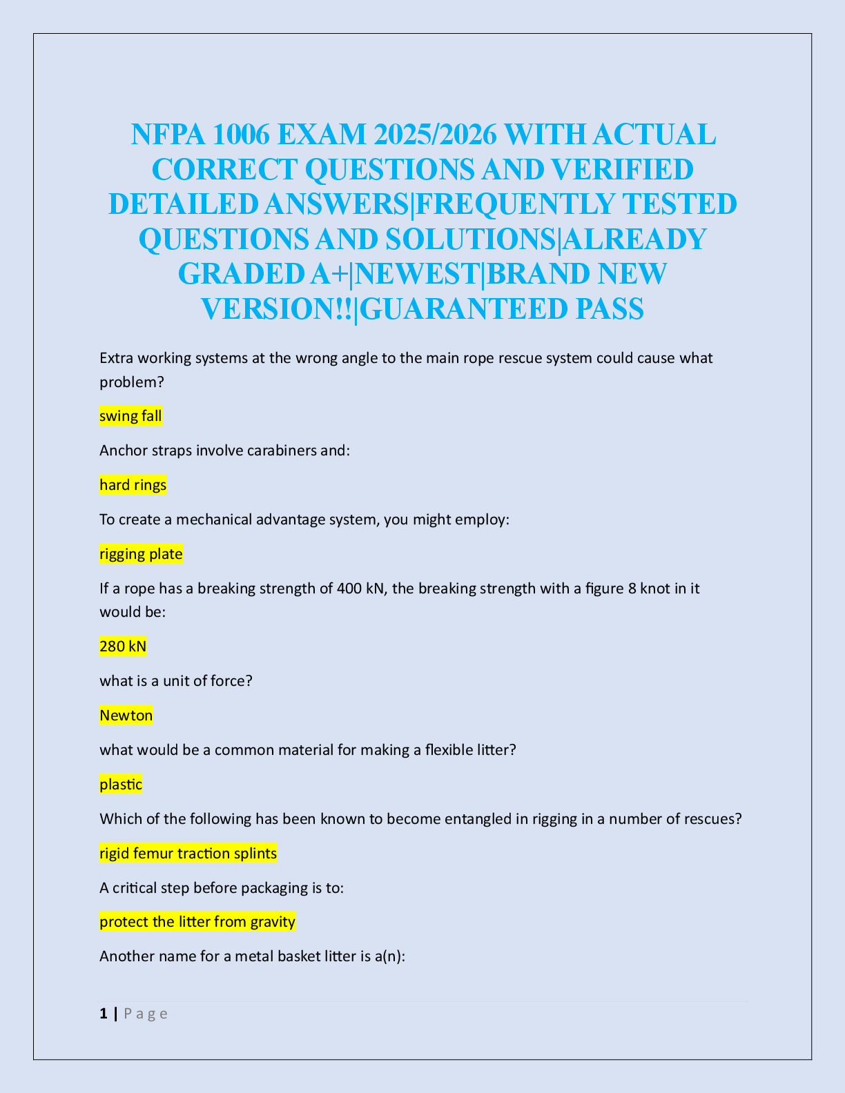 Preview image for NFPA 1006 EXAM 2025/2026