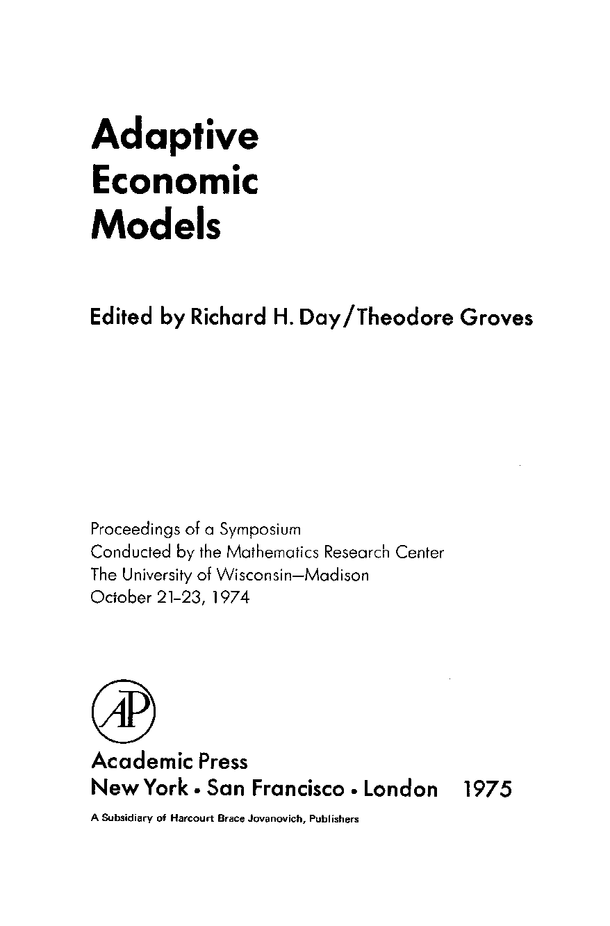 Preview image for eBook Adaptive Economic Models 1st Edition By Richard H. Day, Theodore Groves