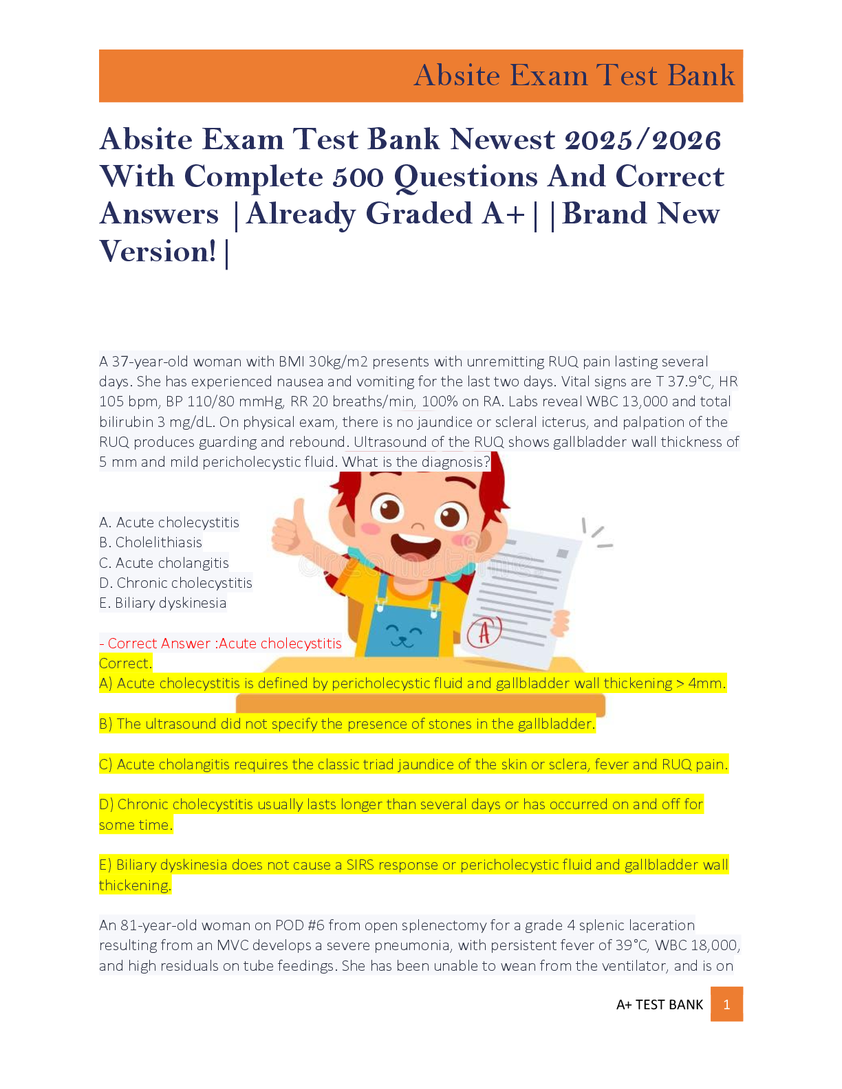 Preview of Absite Exam Test Bank Newest 2025/2026  With Complete 500 Questions And Correct  Answers |
