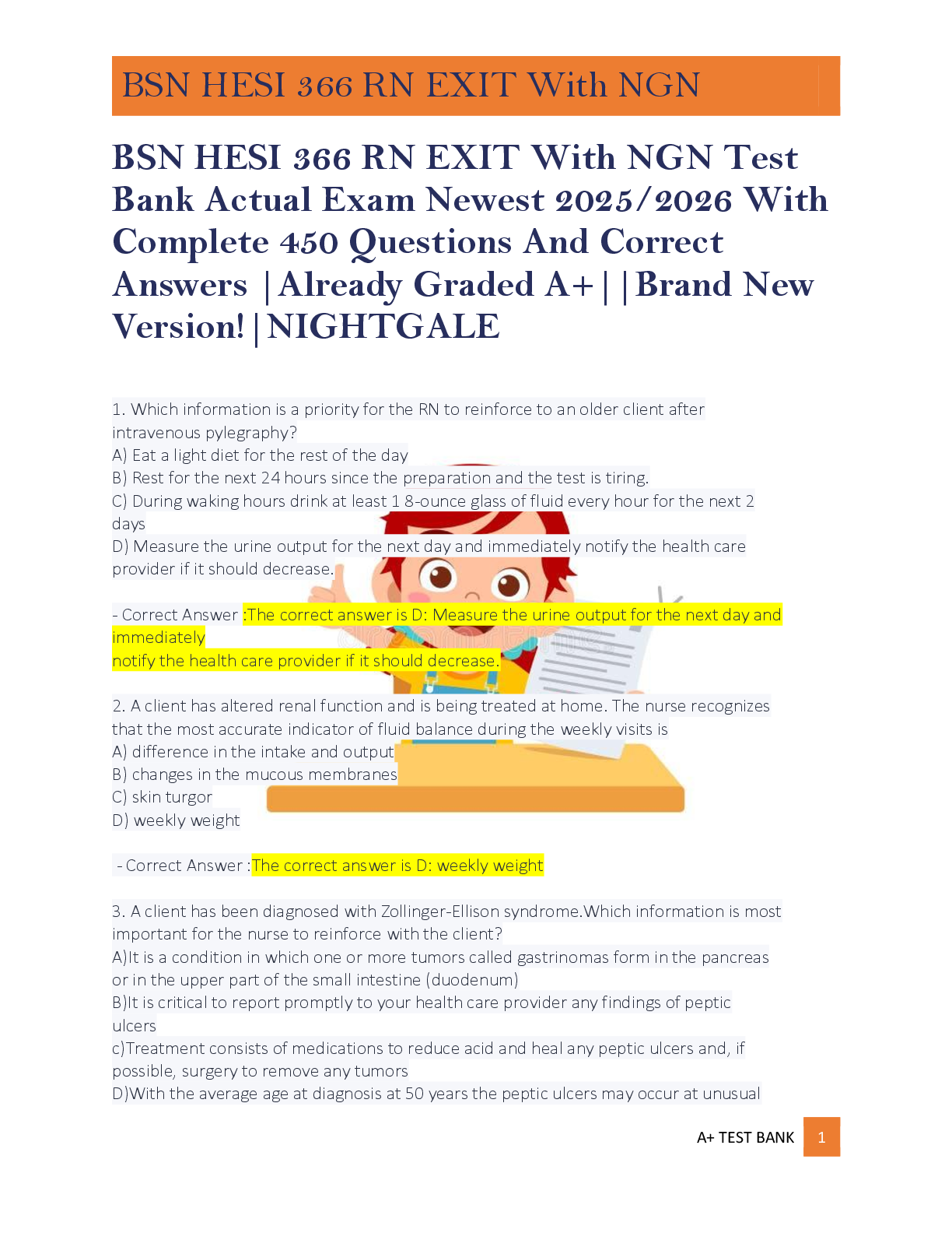 BSN HESI 366 RN EXIT With NGN Test  Bank Actual Exam Newest 2025/2026 With  Complete 450 Questions And Correct  Answers |Already Graded A+||Brand New  Version!|NIGHTGALE
