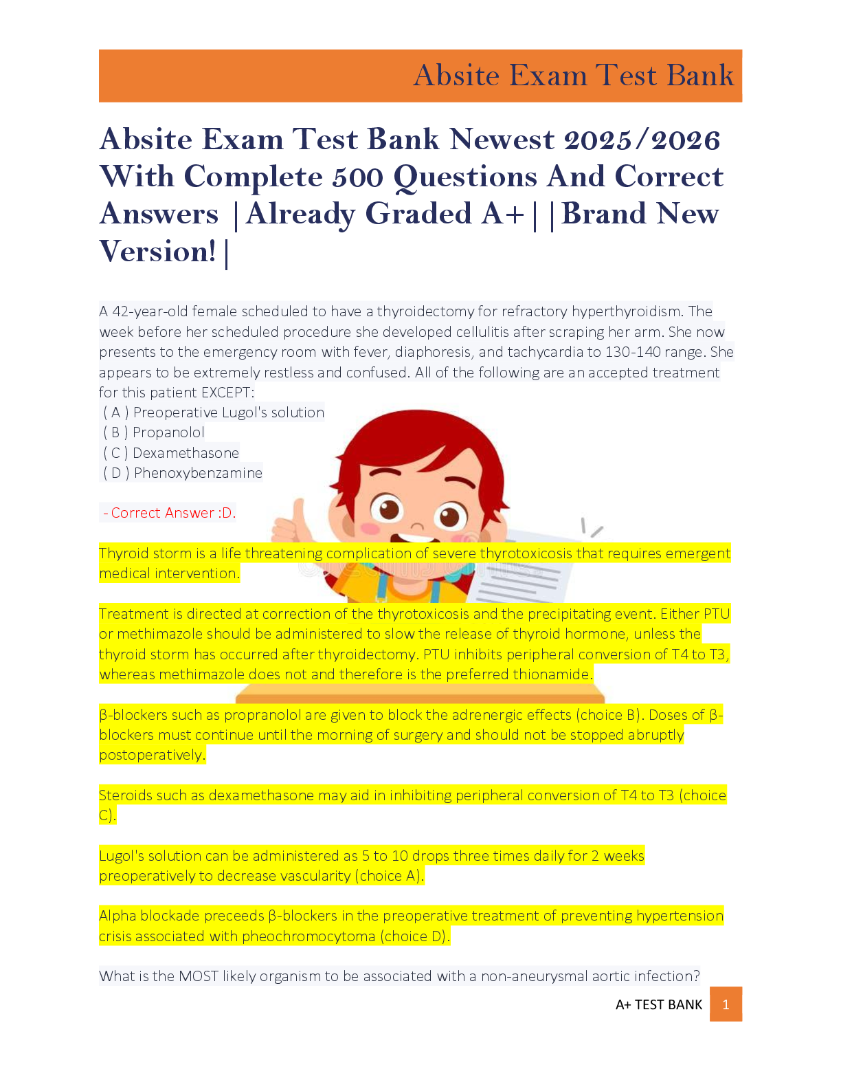 Preview of Absite Exam Test Bank Newest 2025/2026  With Complete 500 Questions And Correct  Answers |