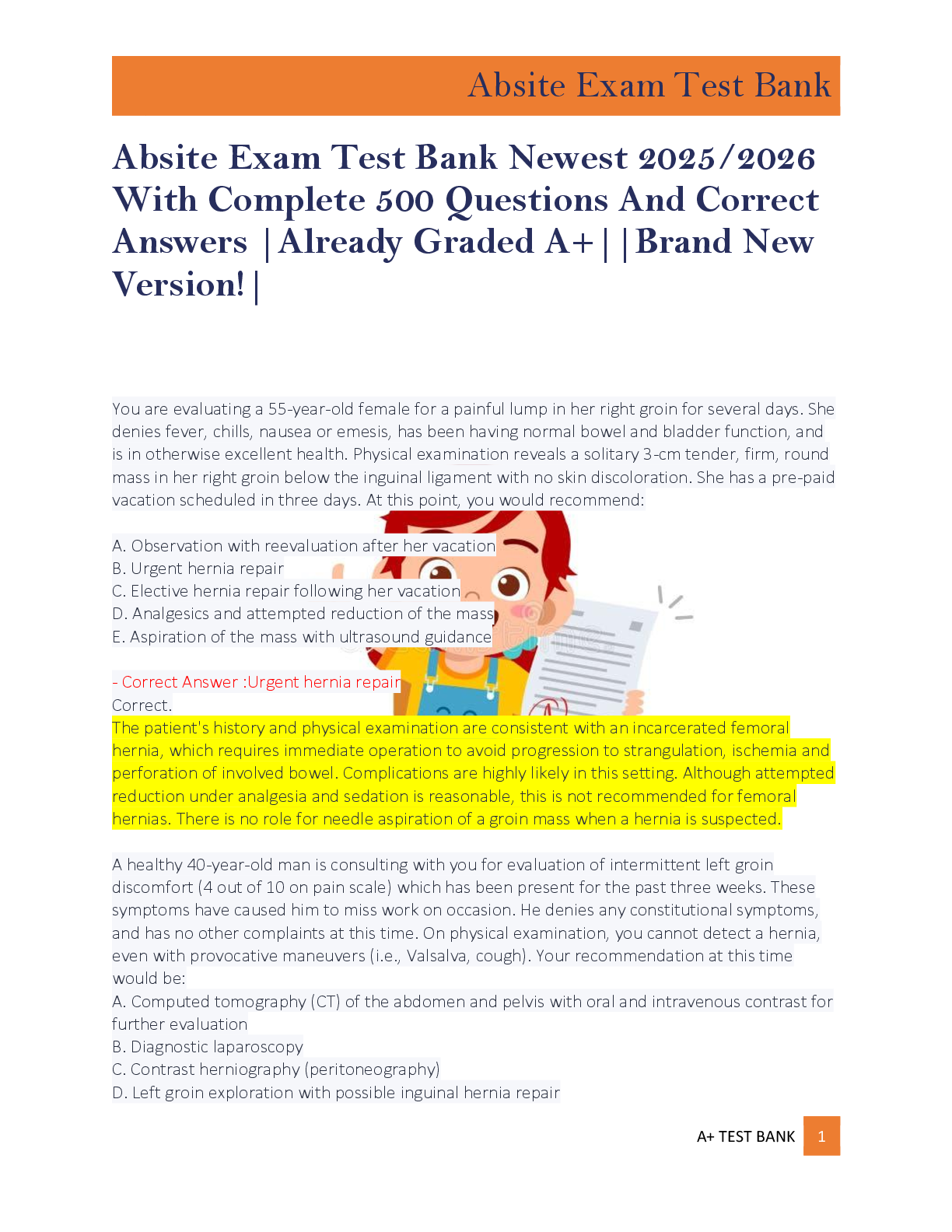 Preview of Absite Exam Test Bank Newest 2025/2026  With Complete 500 Questions And Correct  Answers |
