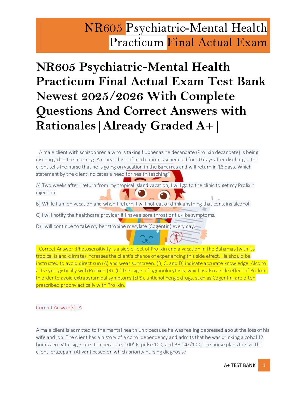 Preview of NR605 Psychiatric-Mental Health  Practicum Final Actual Exam Test Bank  Newest 2025/2026 With Complete  Questions And Correct Answers  |Already Graded A+||Brand New  Version!|