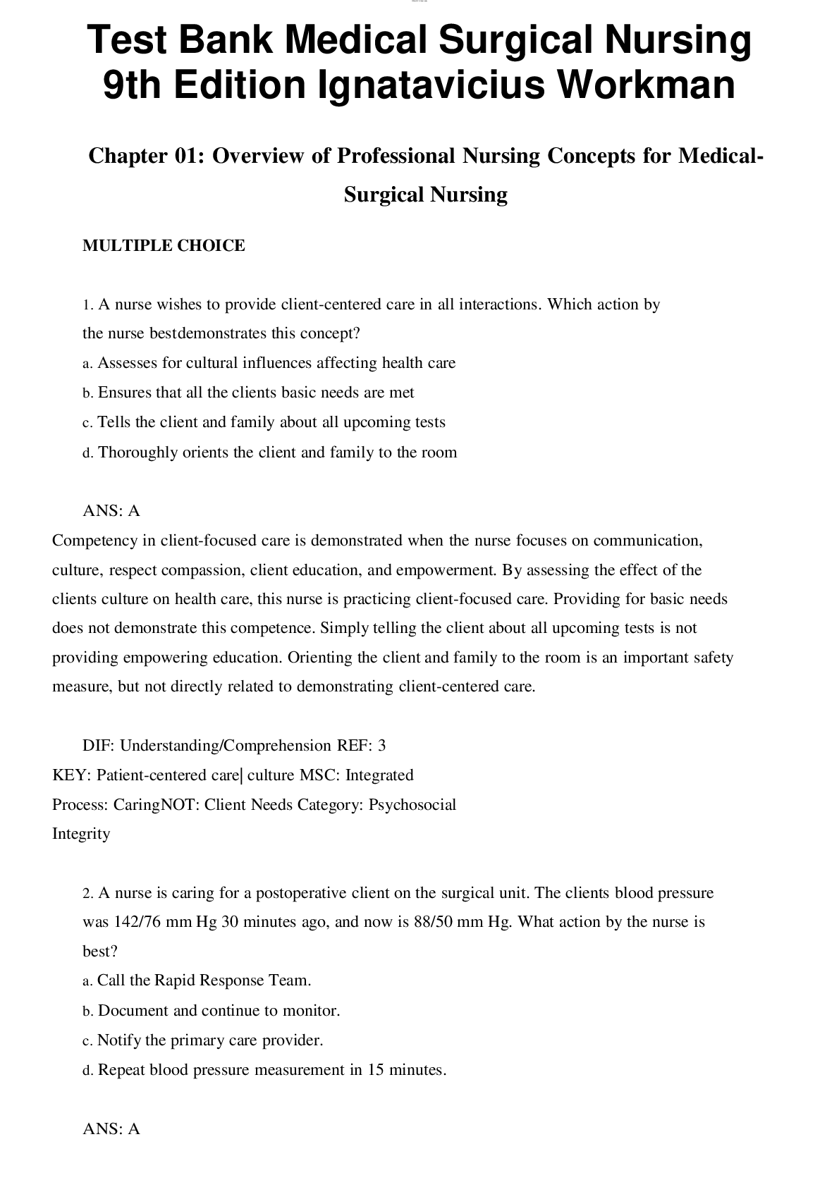 Preview image for Test Bank Medical Surgical Nursing  9th Edition Ignatavicius Workman