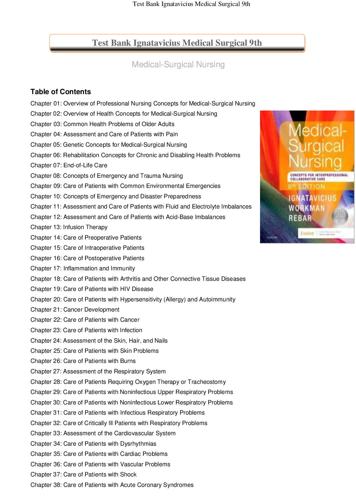 Preview image for Test Bank Ignatavicius Medical Surgical   Professional Nursing Concepts for Medical-  Surgical Nursing 9th edition