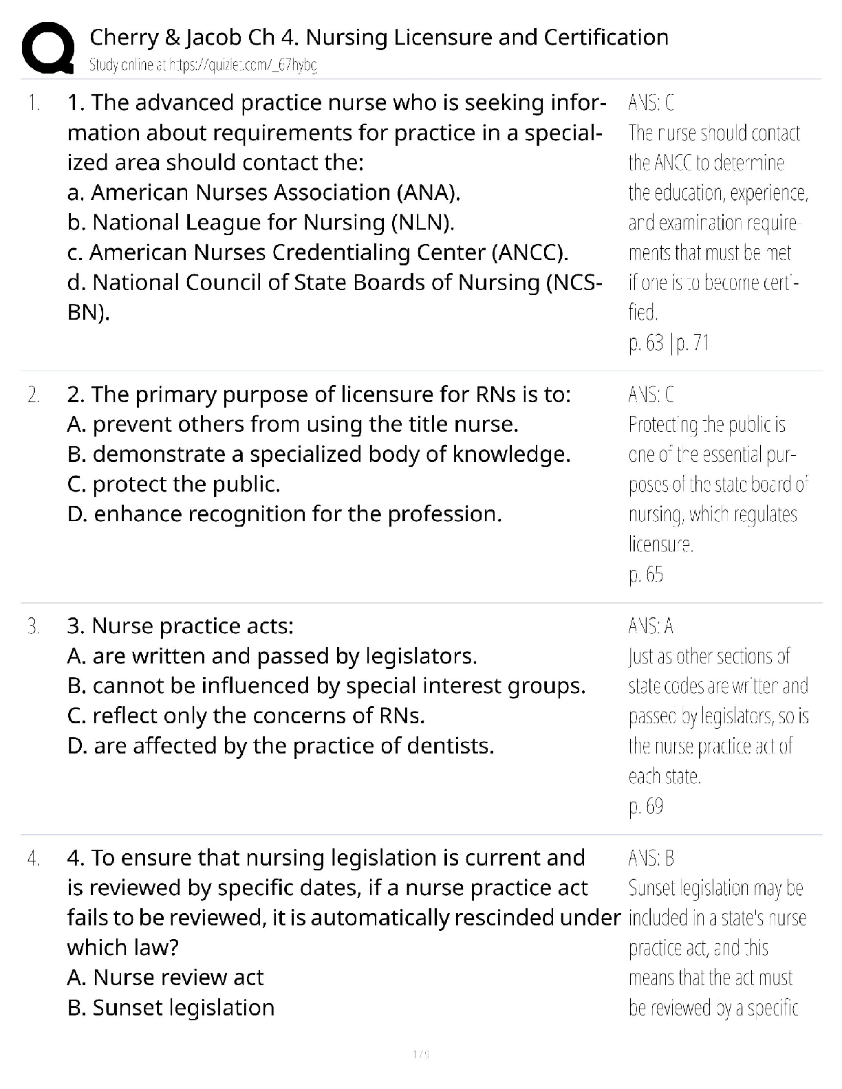 Preview of Cherry &amp; Jacob Ch 4 Nursing Licensure &amp; Certification / Score 100% / 2025 Study Guide &amp; Test Bank