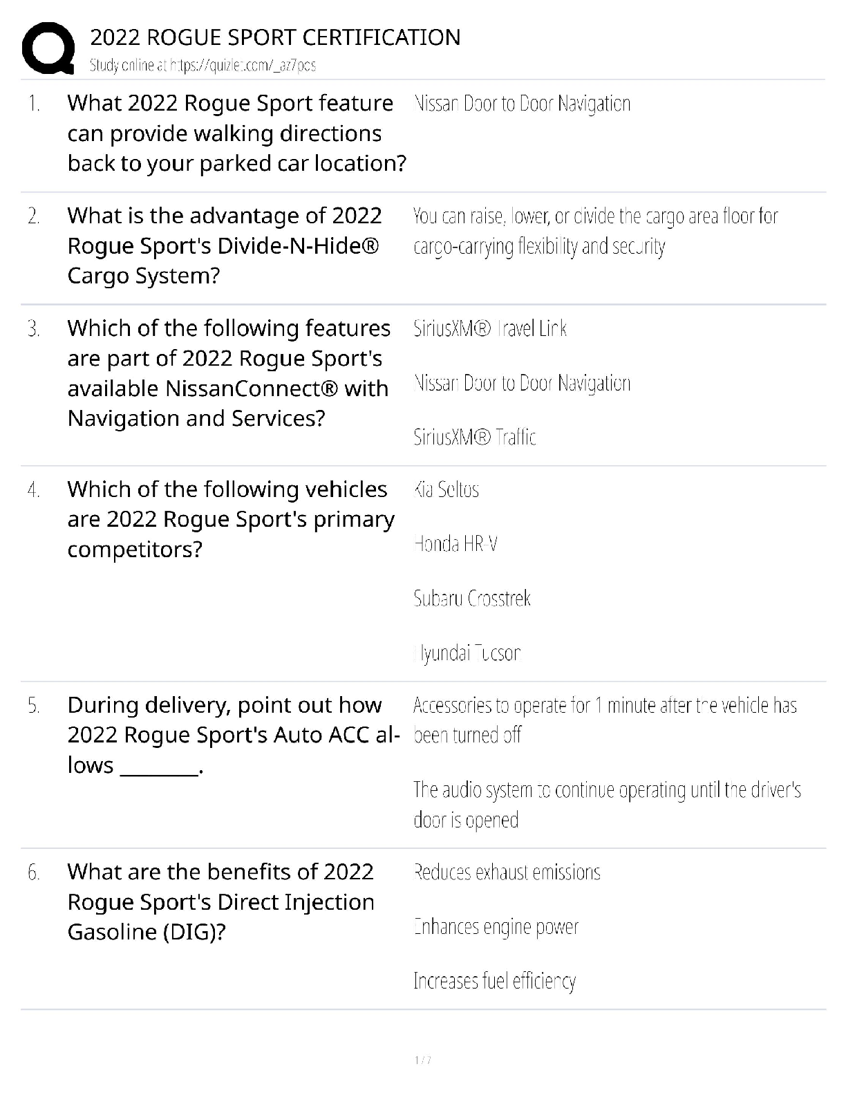 Preview of Nissan Rogue Sport Certification / 2025 Update / Score 100% Study Guide & Test Bank