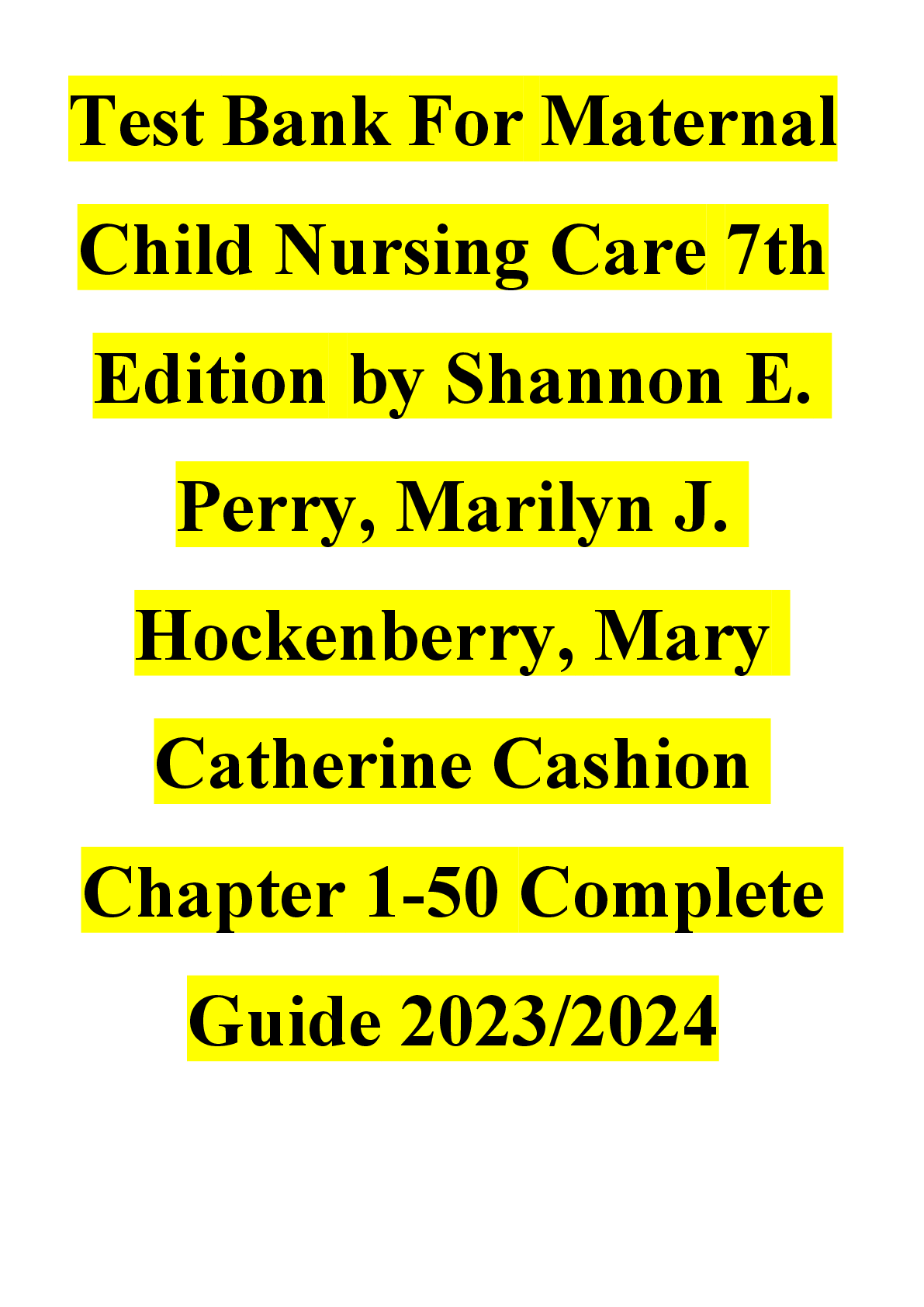 Preview image for Test Bank for Maternal Child Nursing Care, 7th Edition by Shannon E. Perry, Marilyn J. Hockenberry, and Mary Catherine Cashion