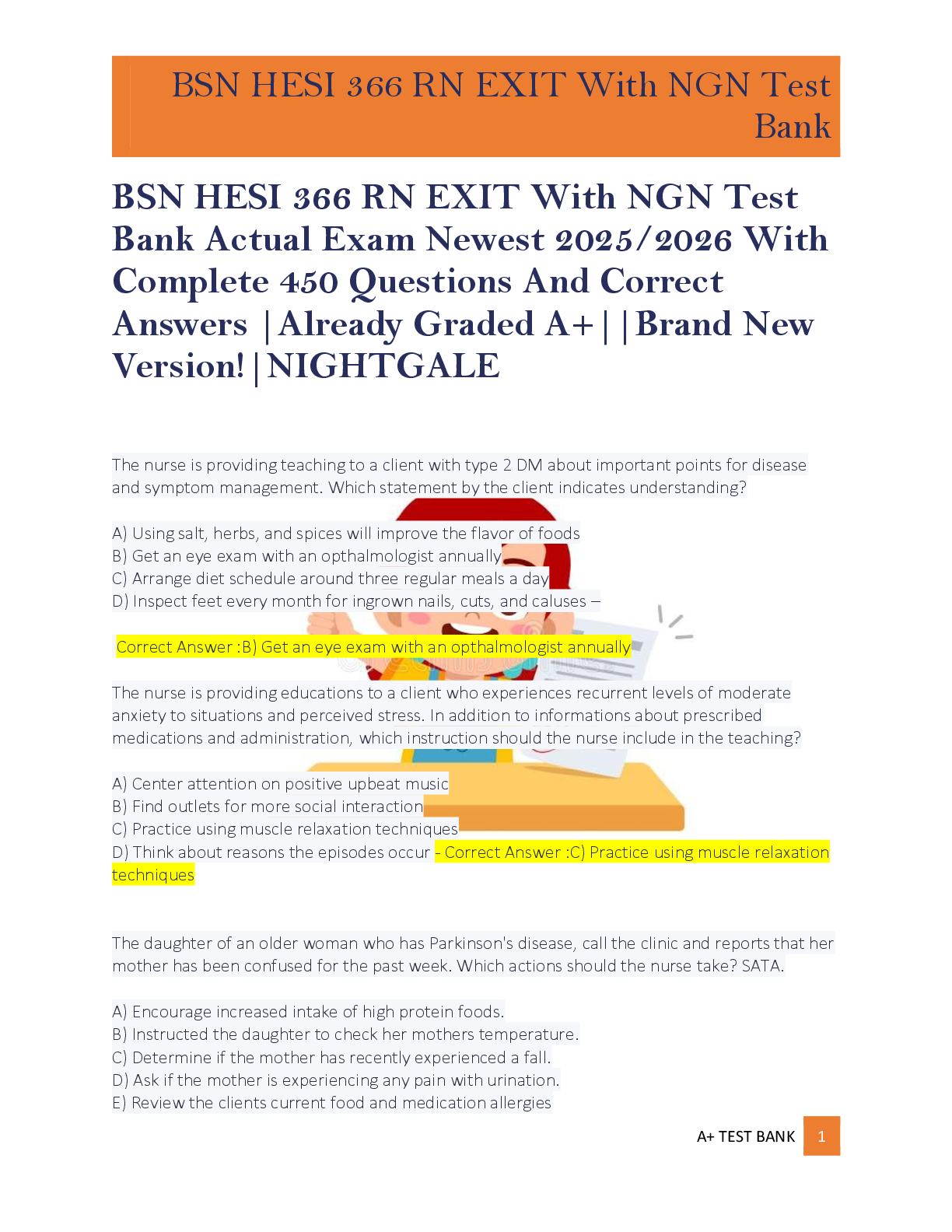 BSN HESI 366 RN EXIT With NGN Test  Bank Actual Exam Newest 2025/2026 With  Complete 450 Questions And Correct  Answers |Already Graded A+||Brand New  Version!|NIGHTGALE