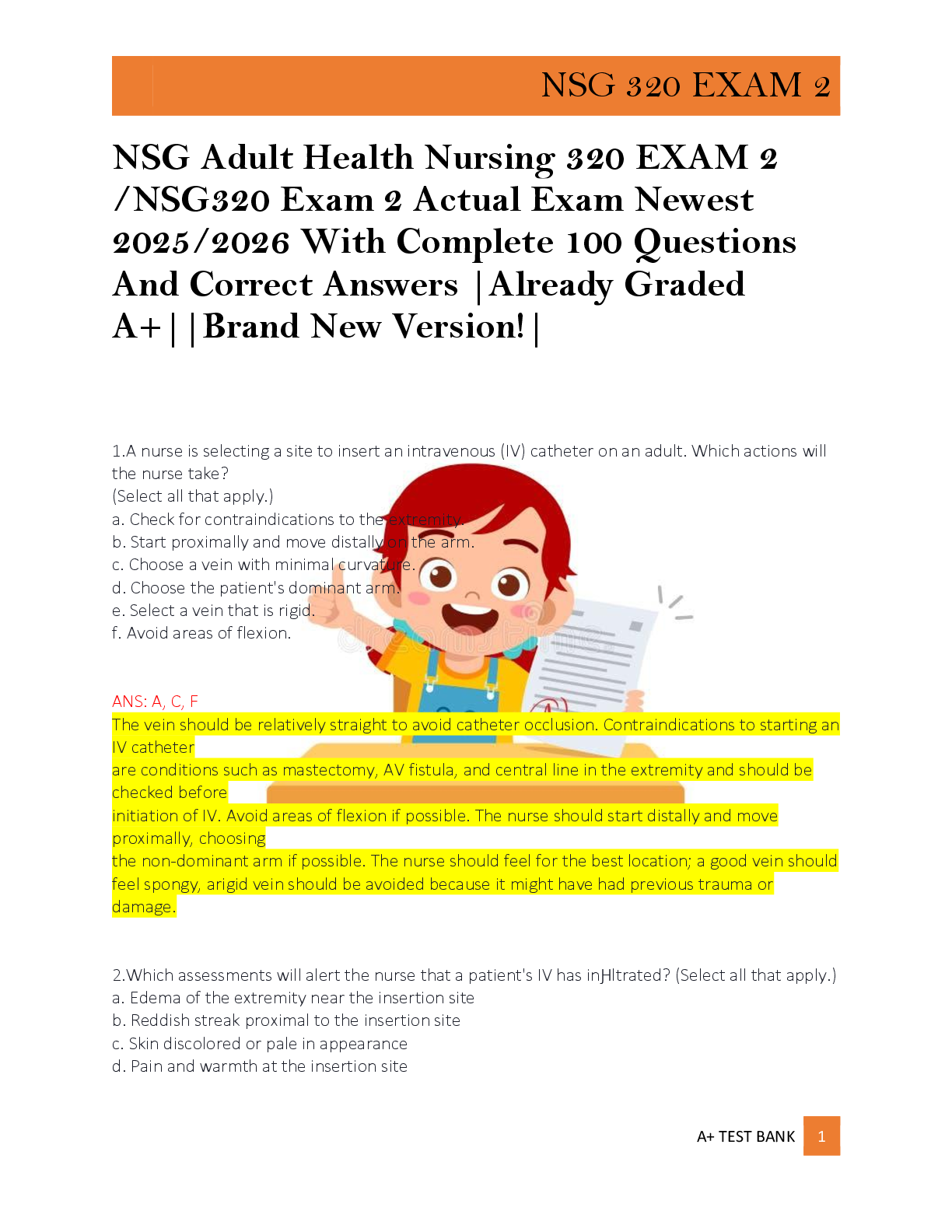 Preview of NSG Adult Health Nursing 320 EXAM 2  /NSG320 Exam 2 Actual Exam Newest  2025/2026 With Com