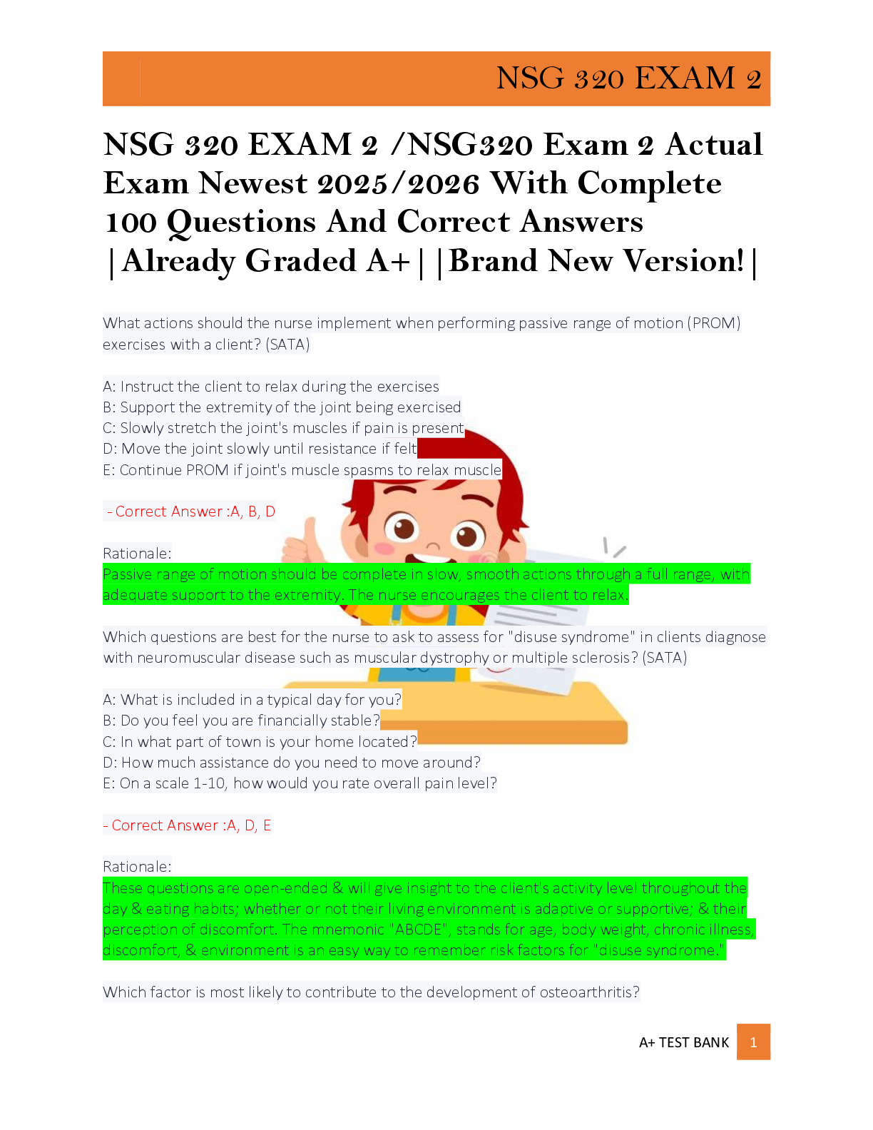 Preview of NSG 320 EXAM 2 /NSG320 Exam 2 Actual  Exam Newest 2025/2026 With Complete  100 Questions A