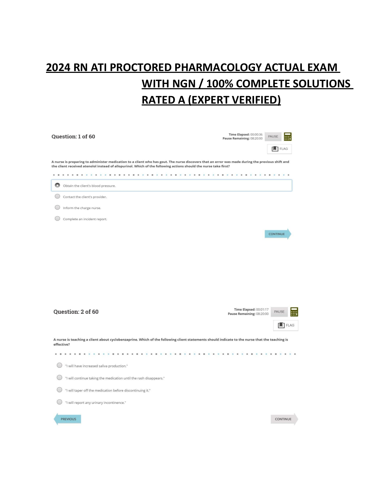 Preview image for 2025/2026 RN ATI PROCTORED PHARMACOLOGY ACTUAL EXAM WITH NGN  100 COMPLETE SOLUTIONS RATED A  EXPERT VERIFIED