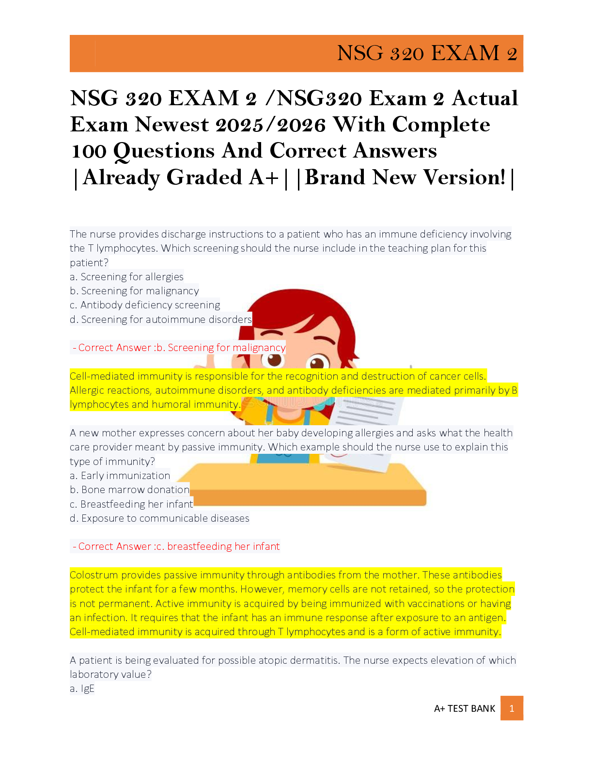 Preview of NSG 320 EXAM 2 /NSG320 Exam 2 Actual  Exam Newest 2025/2026 With Complete  100 Questions A