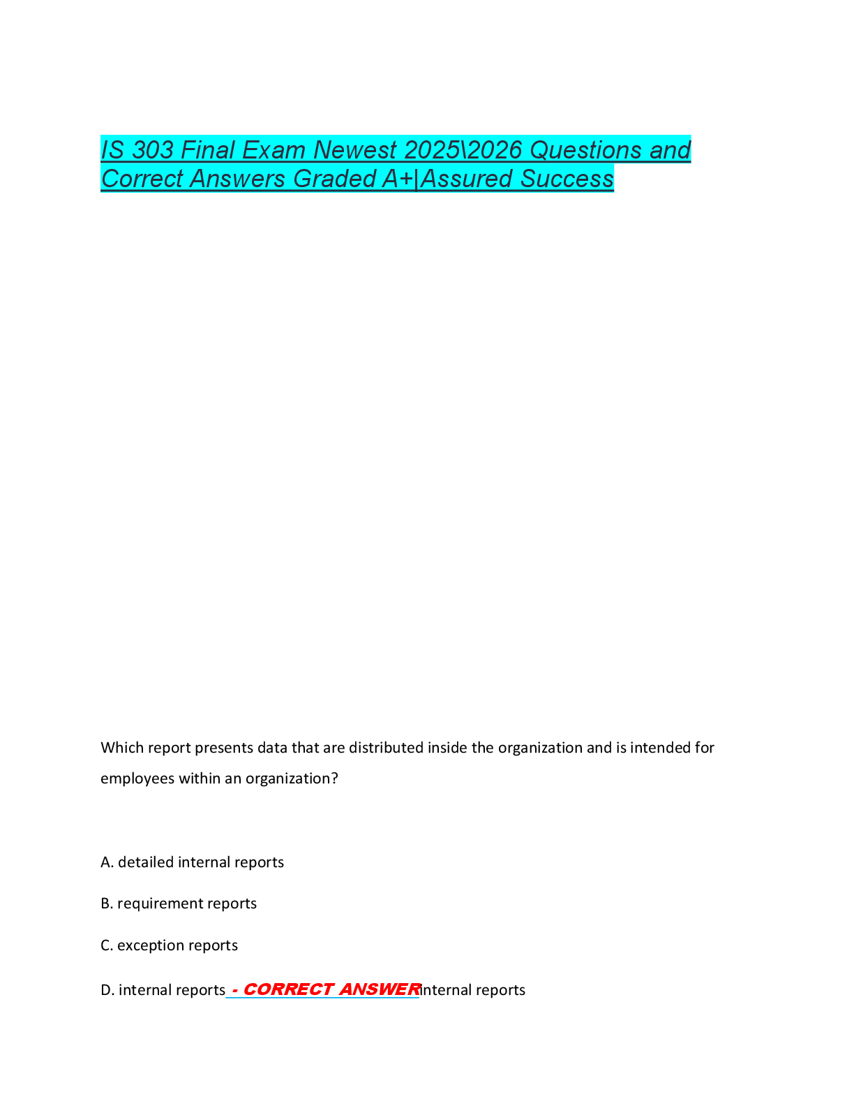 CFA ESG Certificate Exam Latest 2025\2026 Questions and  Correct Answers Graded A+|Assured Success