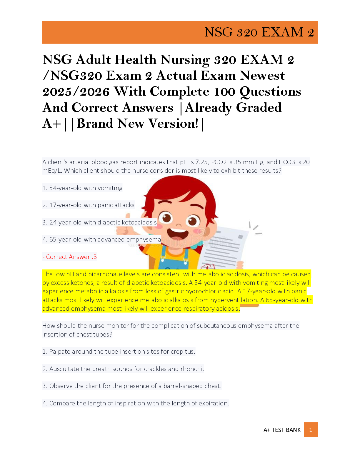 Preview of NSG Adult Health Nursing 320 EXAM 2  /NSG320 Exam 2 Actual Exam Newest  2025/2026 With Com