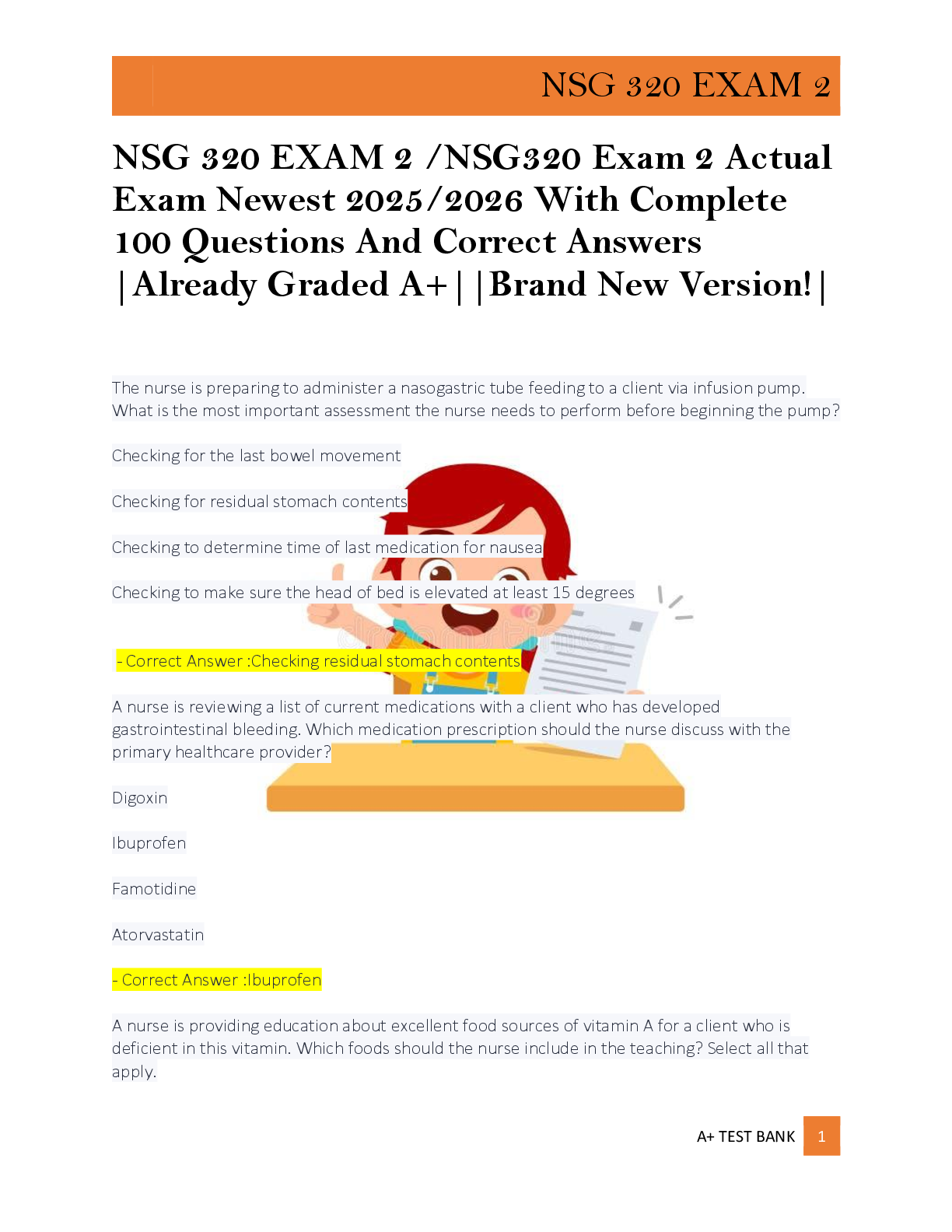 Preview of NSG 320 EXAM 2 /NSG320 Exam 2 Actual  Exam Newest 2025/2026 With Complete  100 Questions A