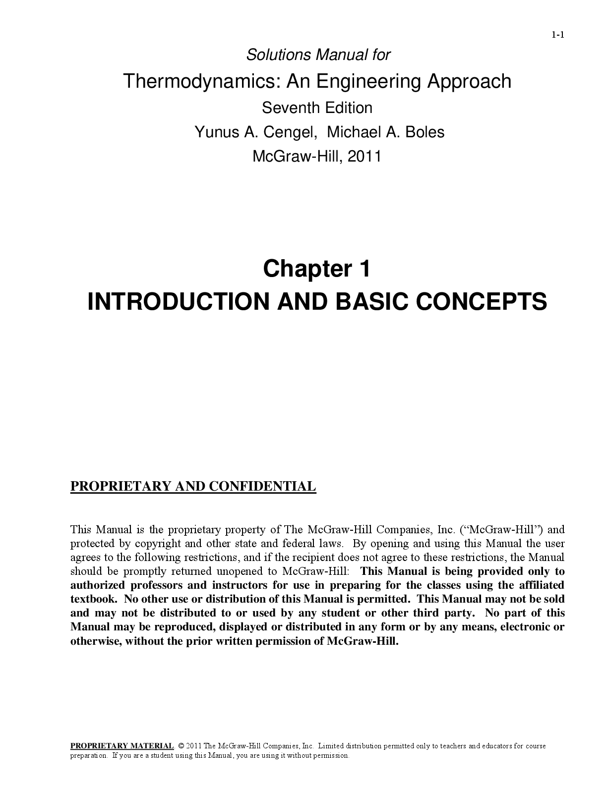 Preview image for Solutions Manual for  1-1  Thermodynamics: An Engineering Approach   Seventh Edition   Yunus A. Cengel,  Michael A. Boles  McGraw-Hill, 2011