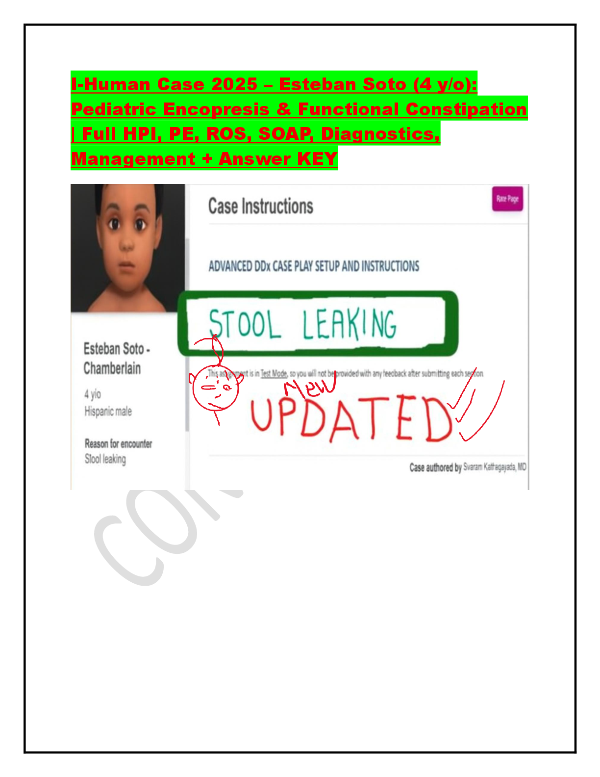 Preview image for I-Human Case 2025 – Esteban Soto (4 y/o): Pediatric Encopresis & Functional Constipation | Full HPI, PE, ROS, SOAP, Diagnostics, Management + Answer KEY