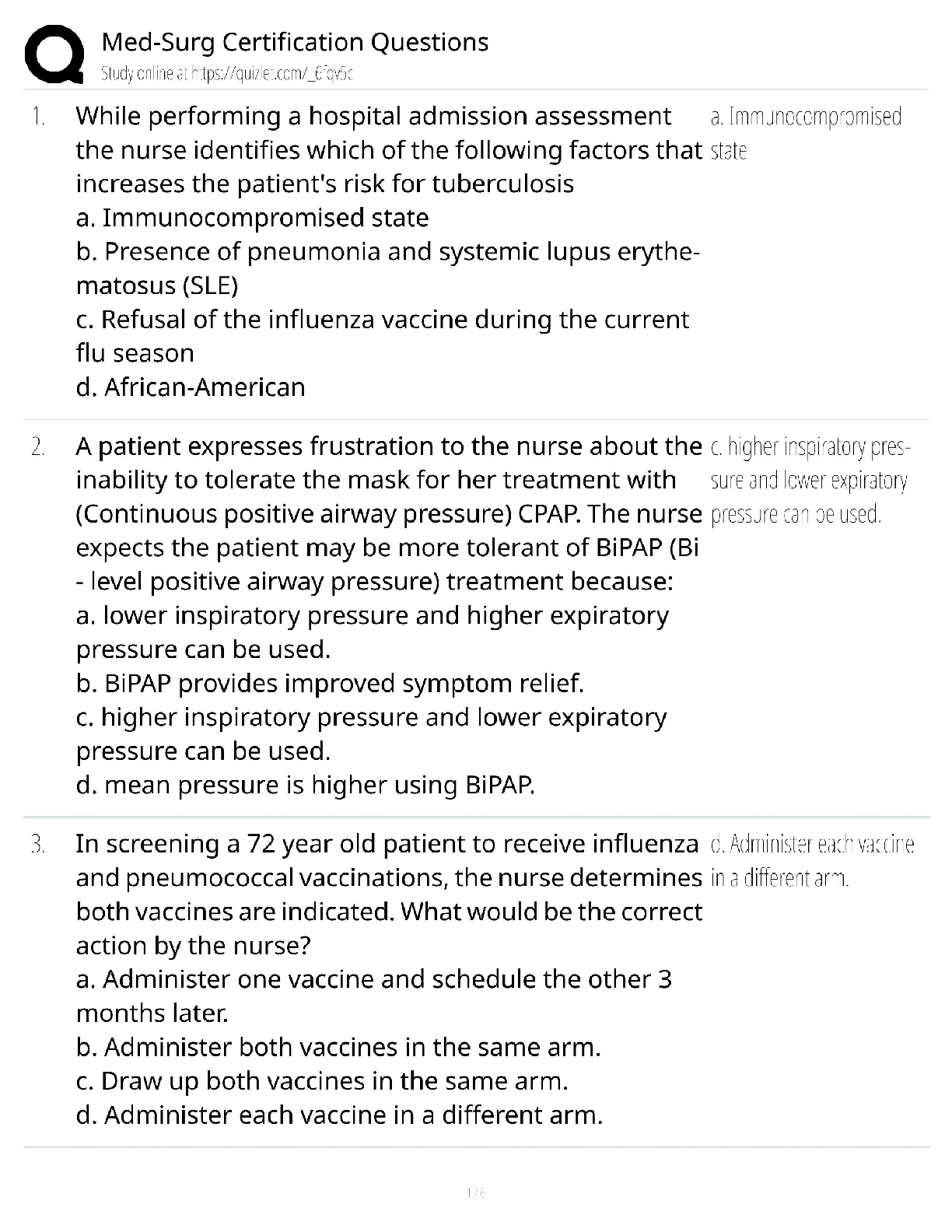 Recommended document preview for Med-Surg Certification Questions / Medical-Surgical Nurse Guide / 2025 Update / Score 100%