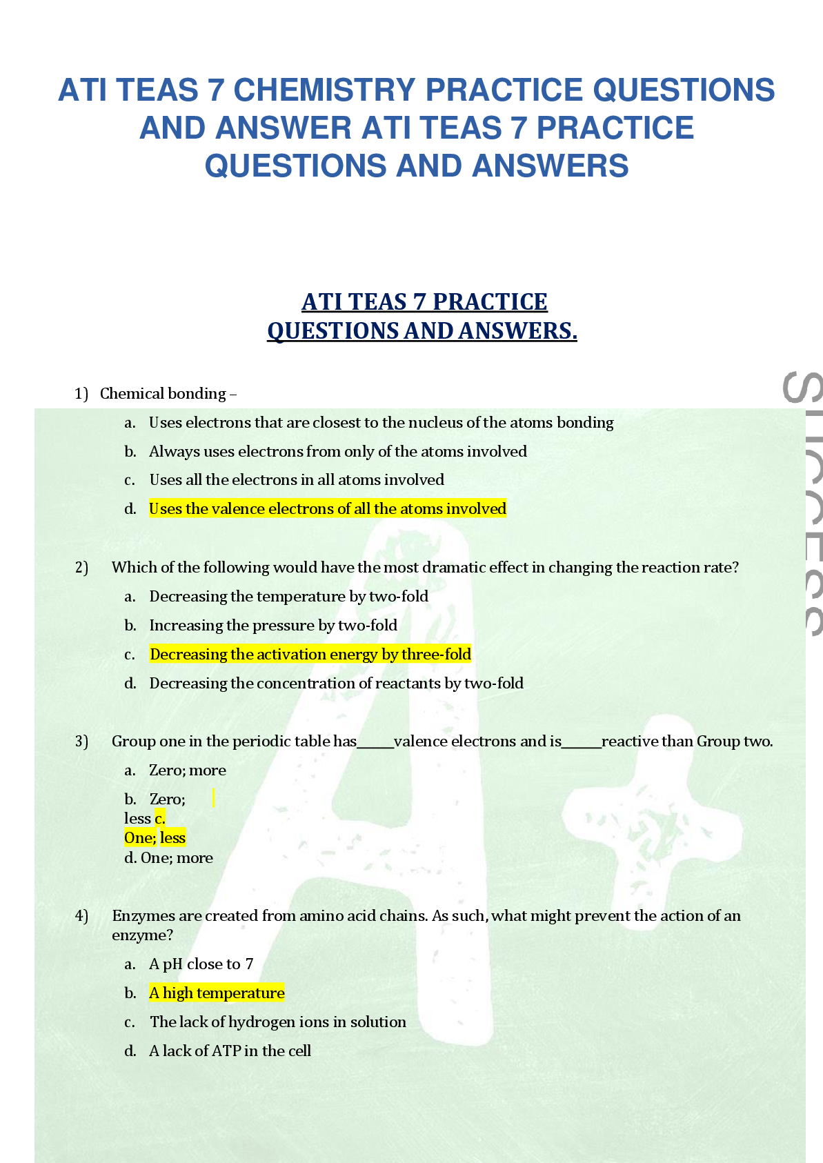 Preview image for ATI TEAS 7 CHEMISTRY PRACTICE QUESTIONS  AND ANSWER ATI TEAS 7 PRACTICE  QUESTIONS AND ANSWERS