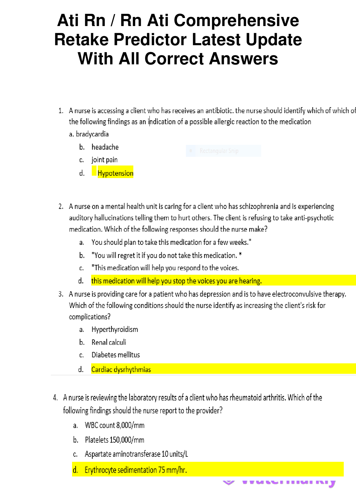 Preview image for Ati Rn / Rn Ati Comprehensive  Retake Predictor Latest Update  With All Correct Answers