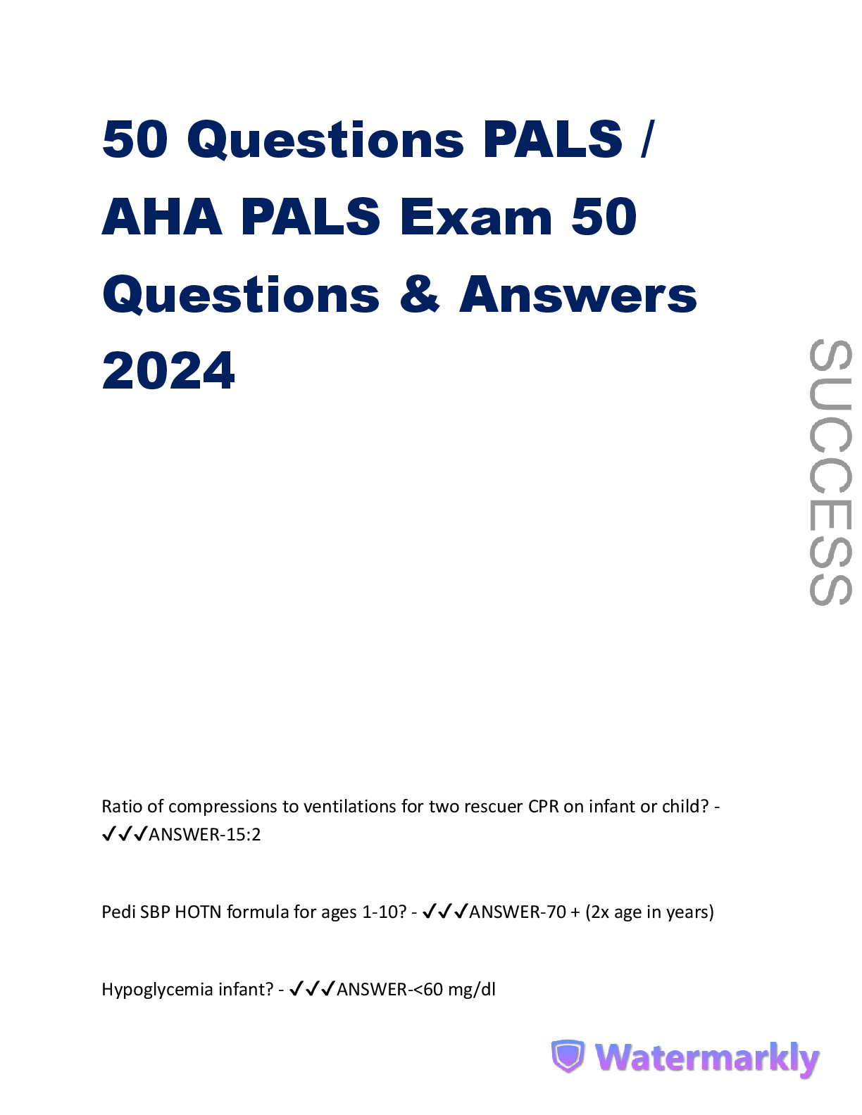 Preview image for PALS /  AHA PALS Exam 50  Questions & AnswersPALS /  AHA PALS Exam 50  Questions & Answers